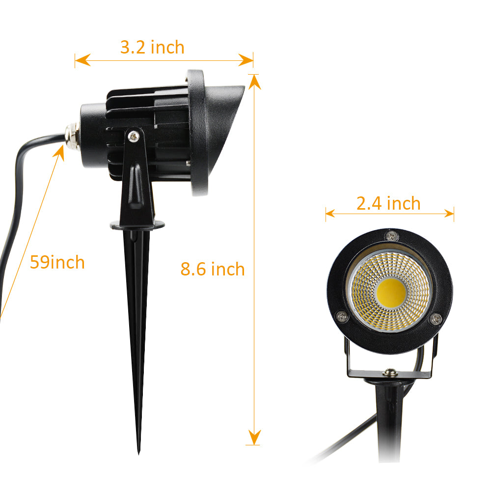 Romwish LED Outdoor Spotlights 120V AC 10W Waterproof Landscape Lighting for Yard with 5ft Plug Cord Warm White(6 Pack)
