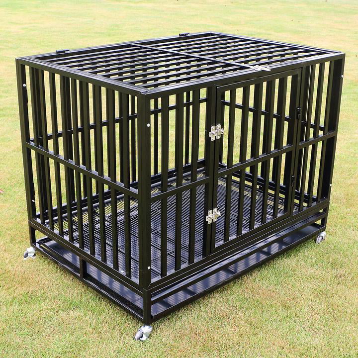 Walnest Heavy Duty Dog Crate with Tray， Black， Large， 42