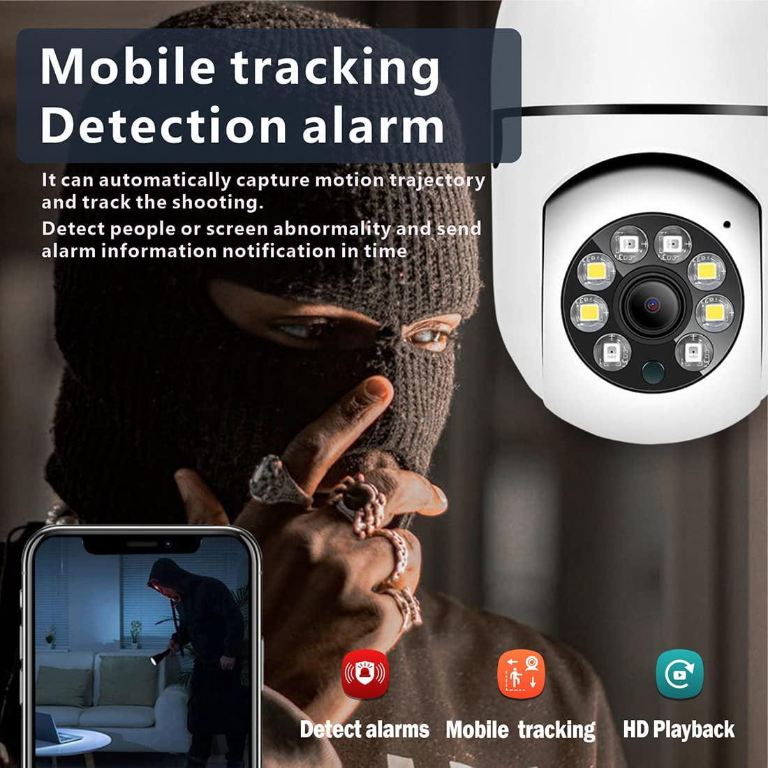 LUCKWOLF Light Bulb Camera， Outdoor Wireless Wi-Fi 2.4Ghz 360° Motion Detector Surveillance Camera， Two Way Talk/Night Vision/Light Bulb Camera with E27 Light Socket