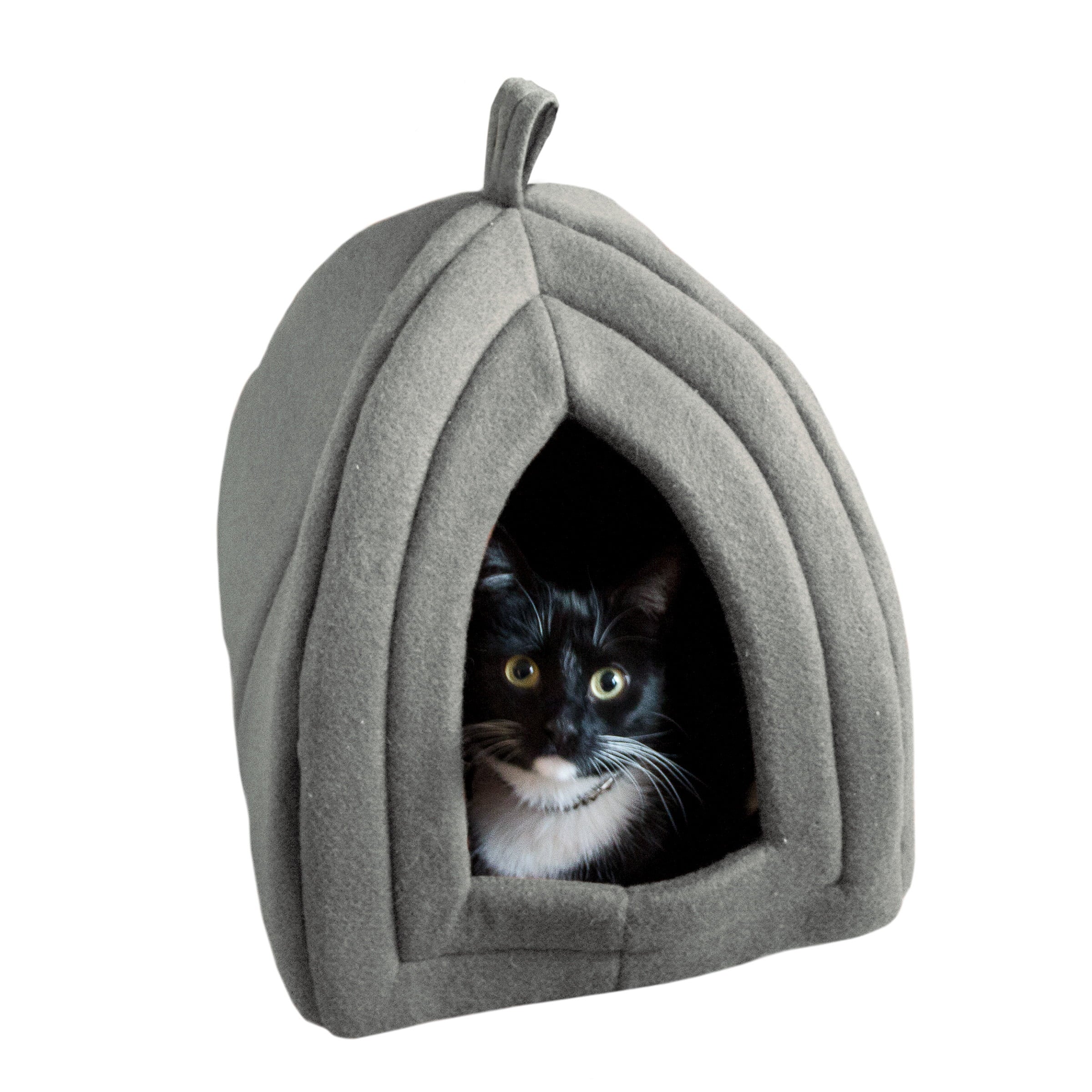 Cat House - Indoor Bed with Removable Foam Cushion - Pet Tent for Puppies， Rabbits， Guinea Pigs， Hedgehogs， and Other Small Animals by PETMAKER (Gray)
