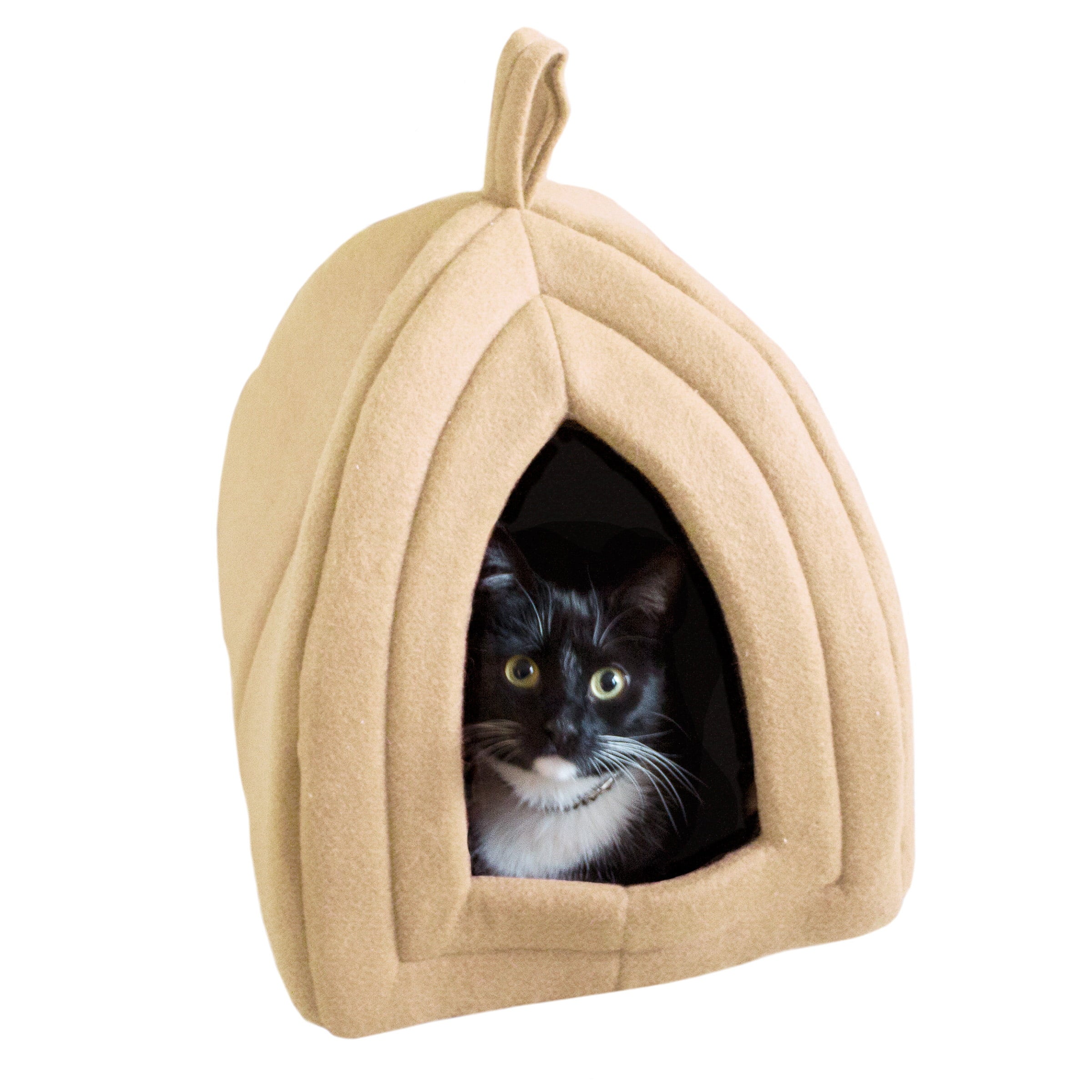 Cat House - Indoor Bed with Removable Foam Cushion - Pet Tent for Puppies， Rabbits， Guinea Pigs， Hedgehogs， and Other Small Animals by PETMAKER (Tan)