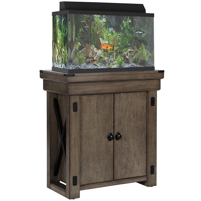 Pemberly Row Traditional 20 Gallon Aquarium Stand in Rustic Gray