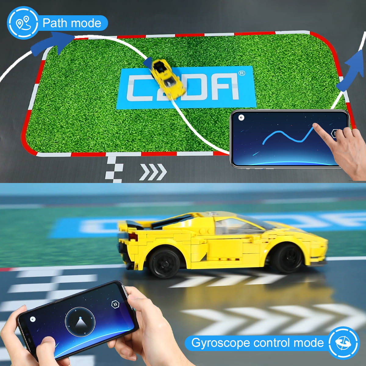 CaDA® Blue Warrior GT500 Supercar Programmable Remote Control Sports Car Model Building Block Toy C51077W Building Kit and Engineering Toy for Kids (325 Pieces)