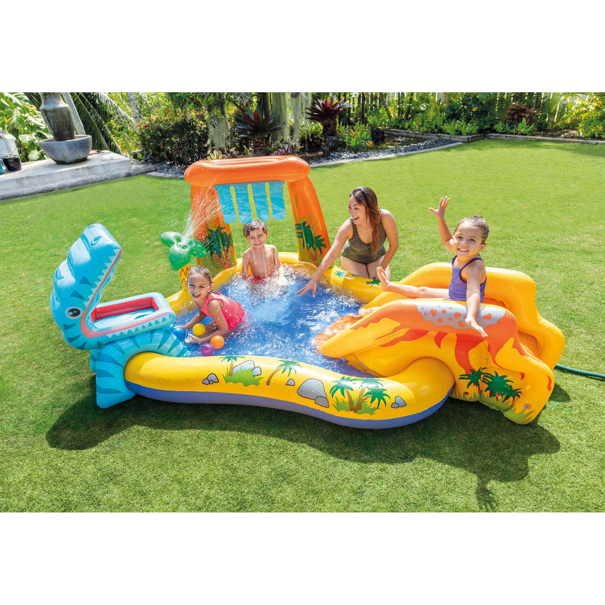 Intex 120V Electric Air Pump and Intex Inflatable Dinosaur Play Center Kids Pool