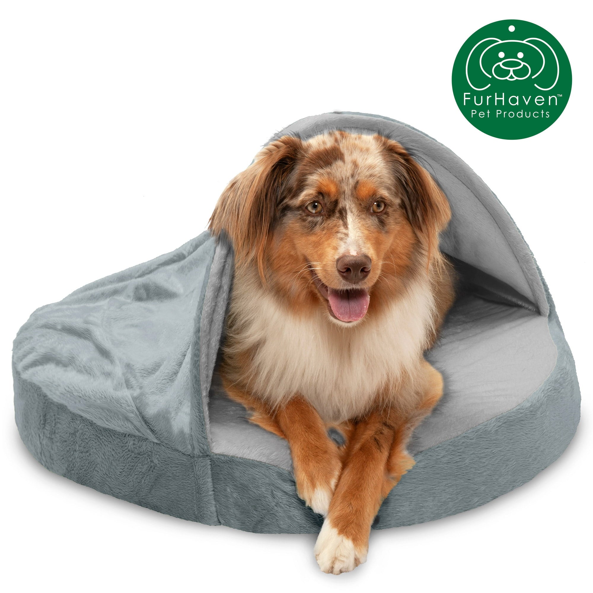 FurHaven Pet Dog Bed | Orthopedic Microvelvet Snuggery Burrow Pet Bed for Dogs and Cats， Gray， 26-Inch