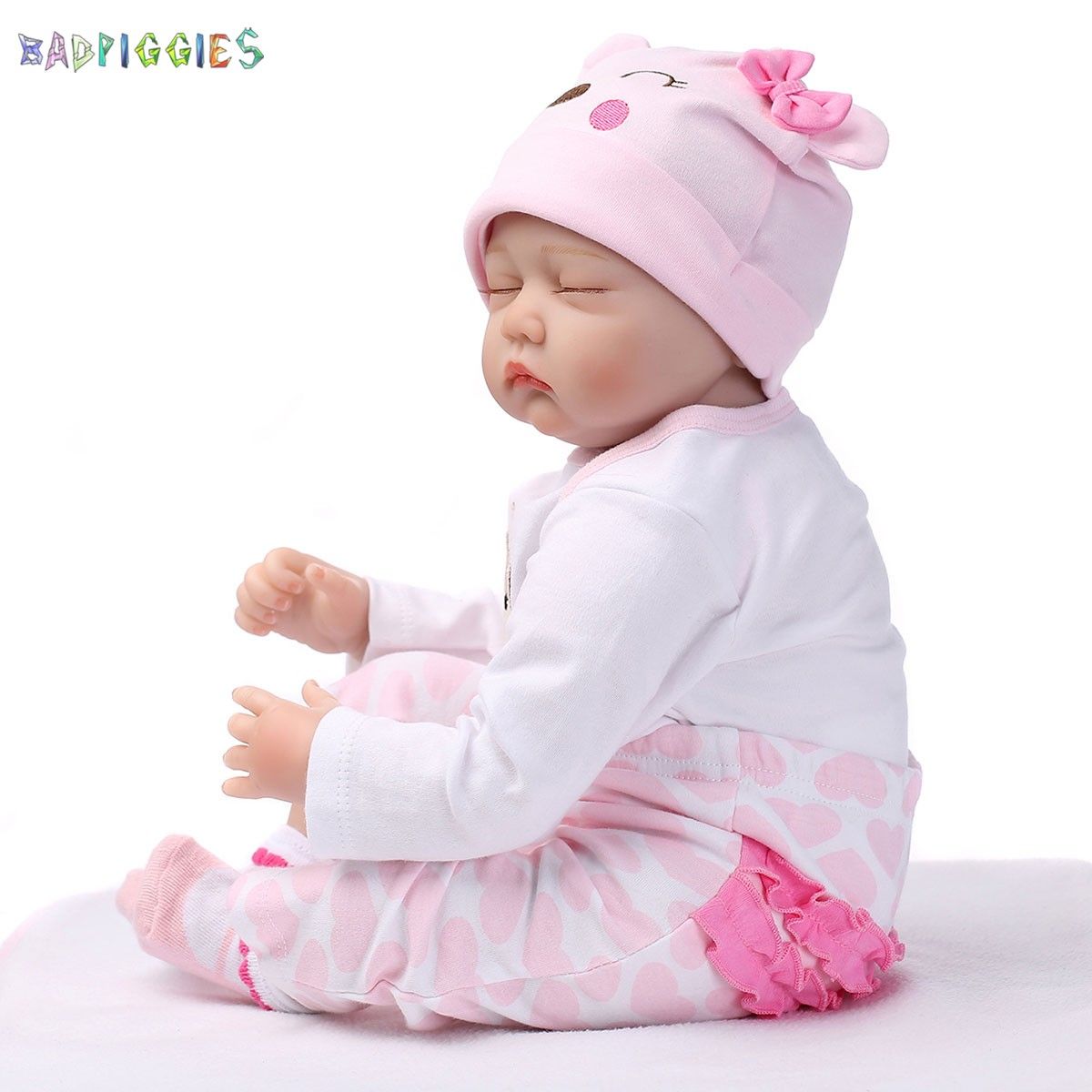 BadPiggies 22" Lifelike Realistic Reborn Sleeping Baby Doll with Clothes Handmade Silicone Vinyl Toy Xmas Gift for Girls Age 3+