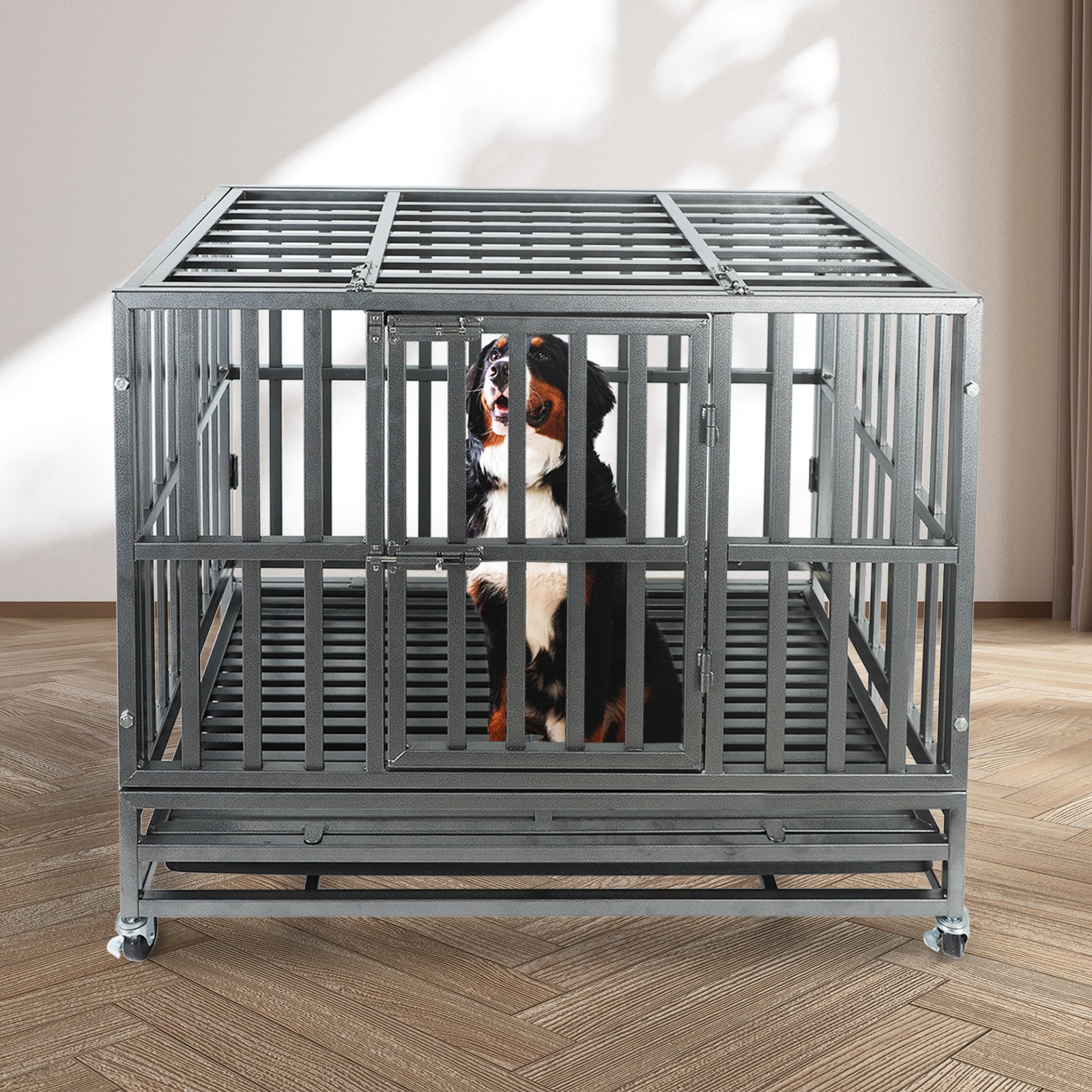 Confote 38Inch Heavy Duty Dog Cage Strong Metal Kennel and Crate for Medium and Large Dogs， Pet Playpen with Four Lockable Wheels