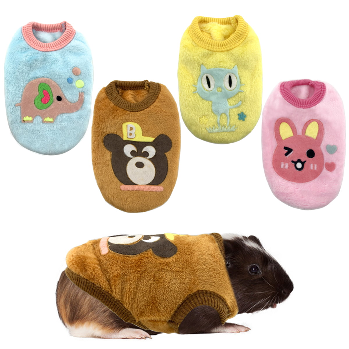 Vehomy 4Pcs Rabbit Bunny Clothes Guinea Pig Clothes Costume Small Pet Cozy Fleece Vest Warm T-Shirt Sweater for Ferret Teacup Poodles Puppy Kitten and Other Small Animals
