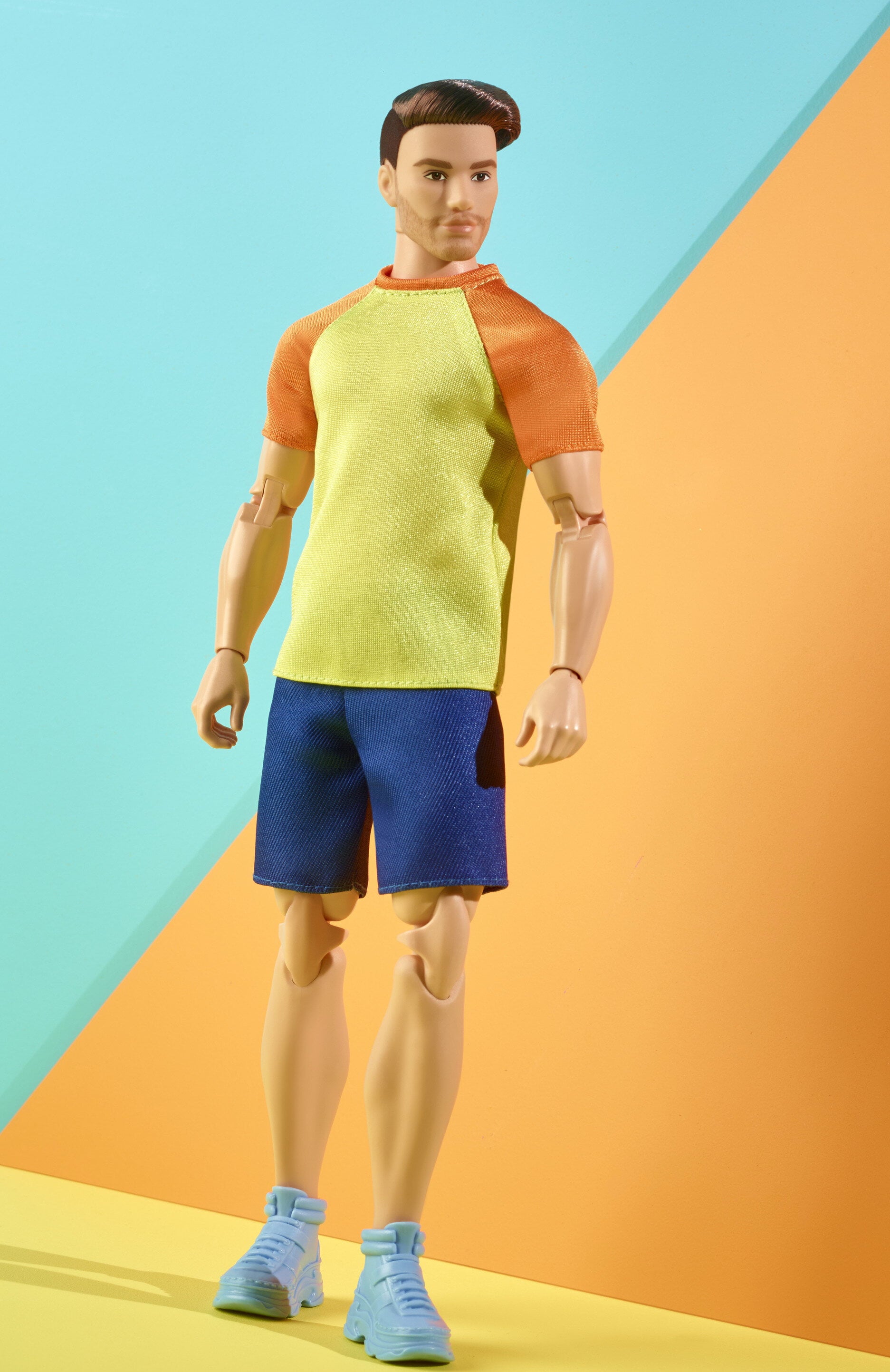 Ken Doll, Barbie Looks, Brown Hair, Color Block Tee & Blue Shorts