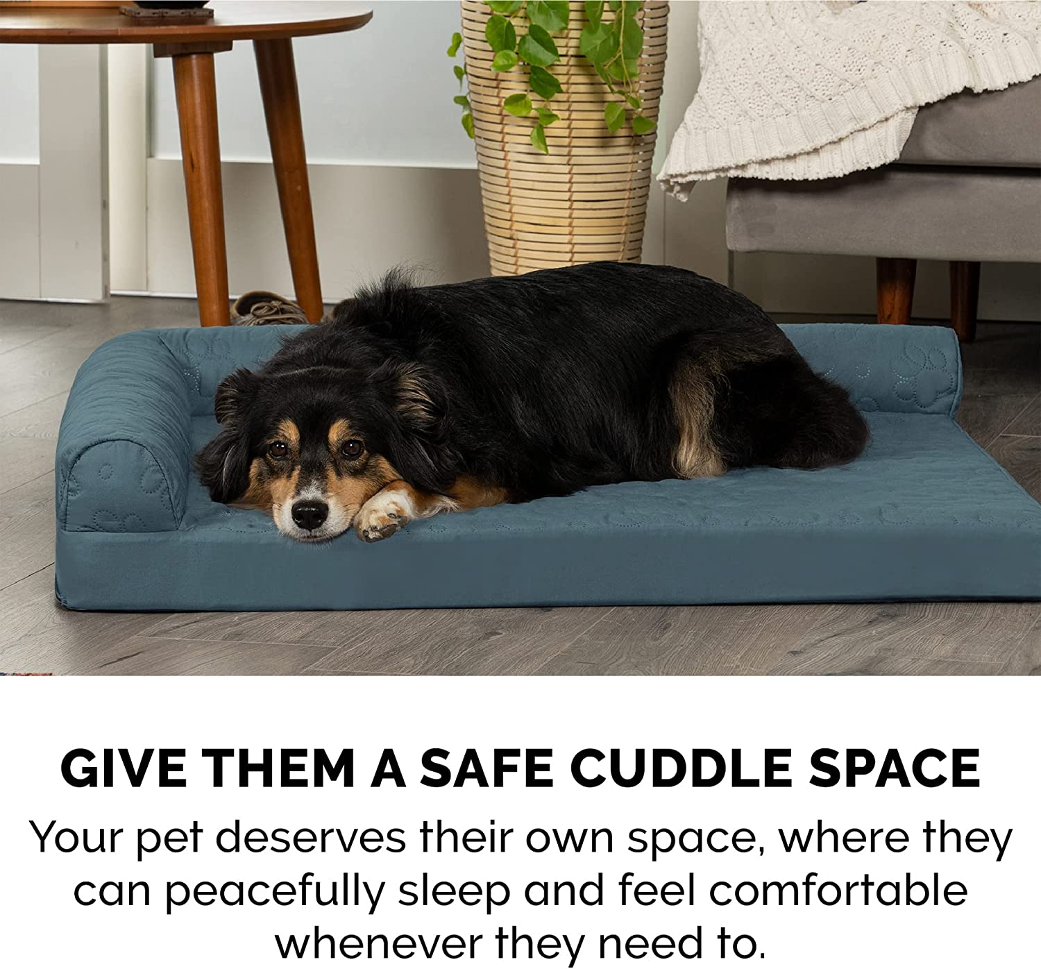 Furhaven XL Cooling Gel Foam Dog Bed Pinsonic Quilted Paw L Shaped Chaise w/ Removable Washable Cover - Bluestone， Jumbo (X-Large) Cooling Gel Foam Jumbo L Chaise - Quilted Paw (Bluestone)