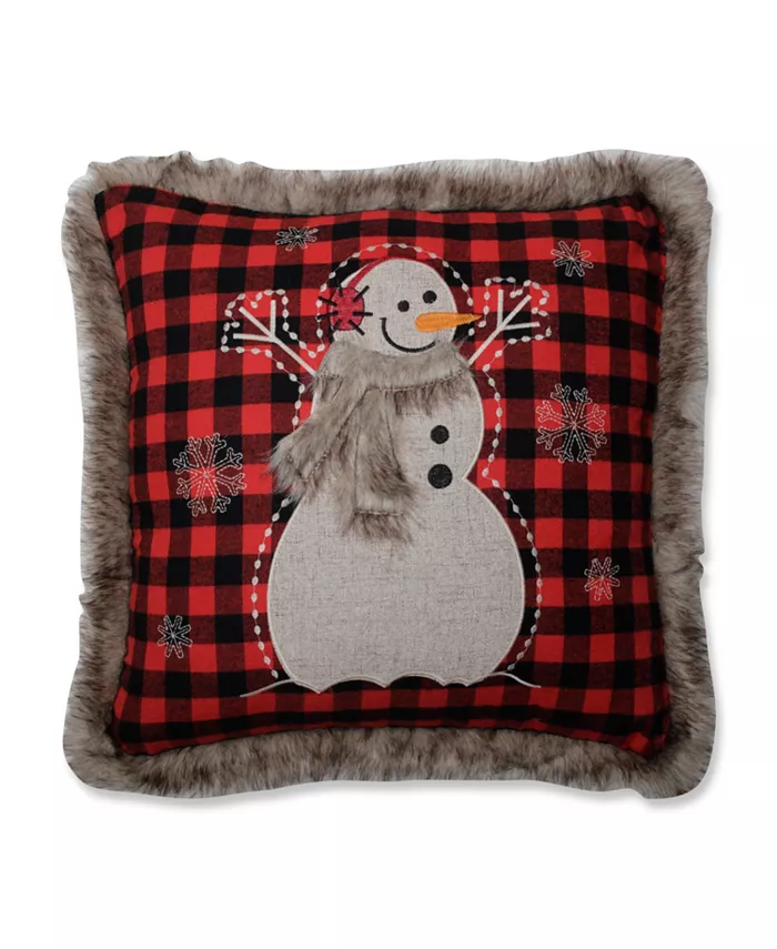 Pillow Perfect Fur Snowman Square Red Black 18