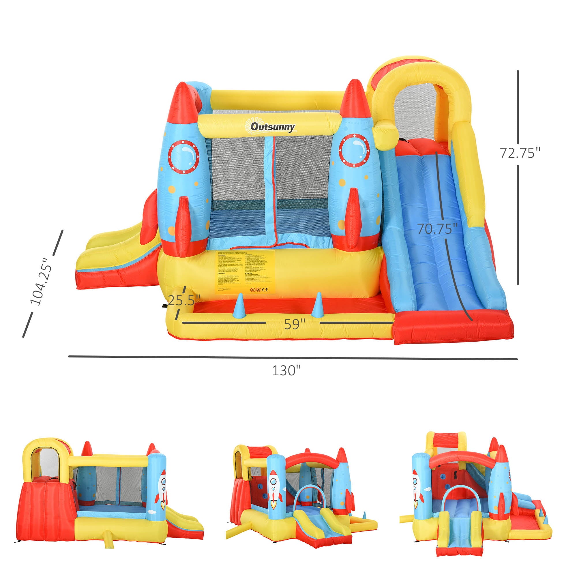 Outsunny 4-in-1 Kids Inflatable Bounce House Jumping Castle with 2 Slides， Climbing Wall， Trampoline， and Water Pool Area， Air Blower
