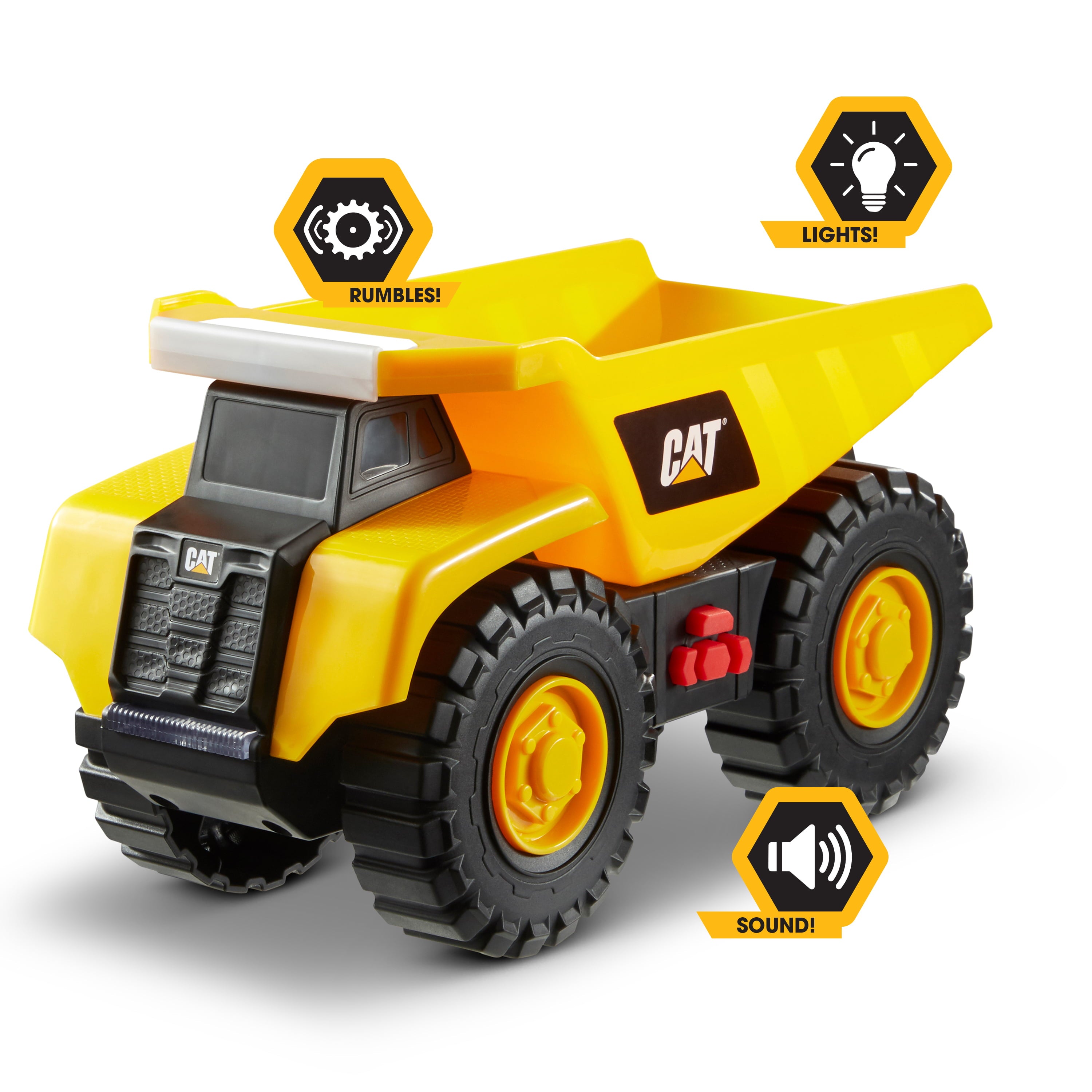Cat Tough Machines Light and Sound Toy Vehicle Set Including Bonus Hard Helmet. Includes Cat Officially Licensed Dump Truck and Front End Loader.