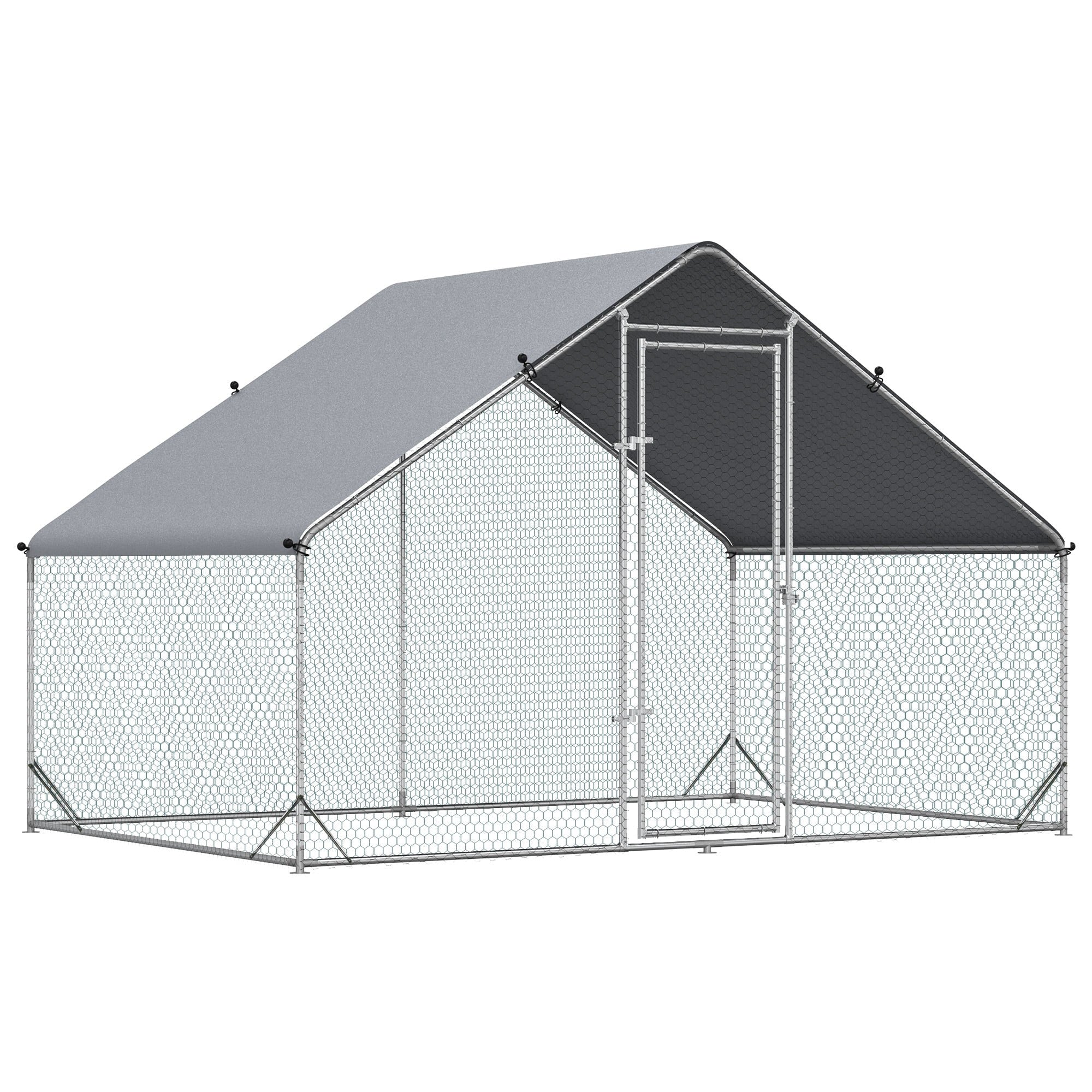 PawHut Large Metal Chicken Coop， Walk-in Poultry Cage Galvanized Hen Playpen House with Cover and Lockable Door for Outdoor， Backyard Farm， 10' x 6.5' x 6.5'， Silver