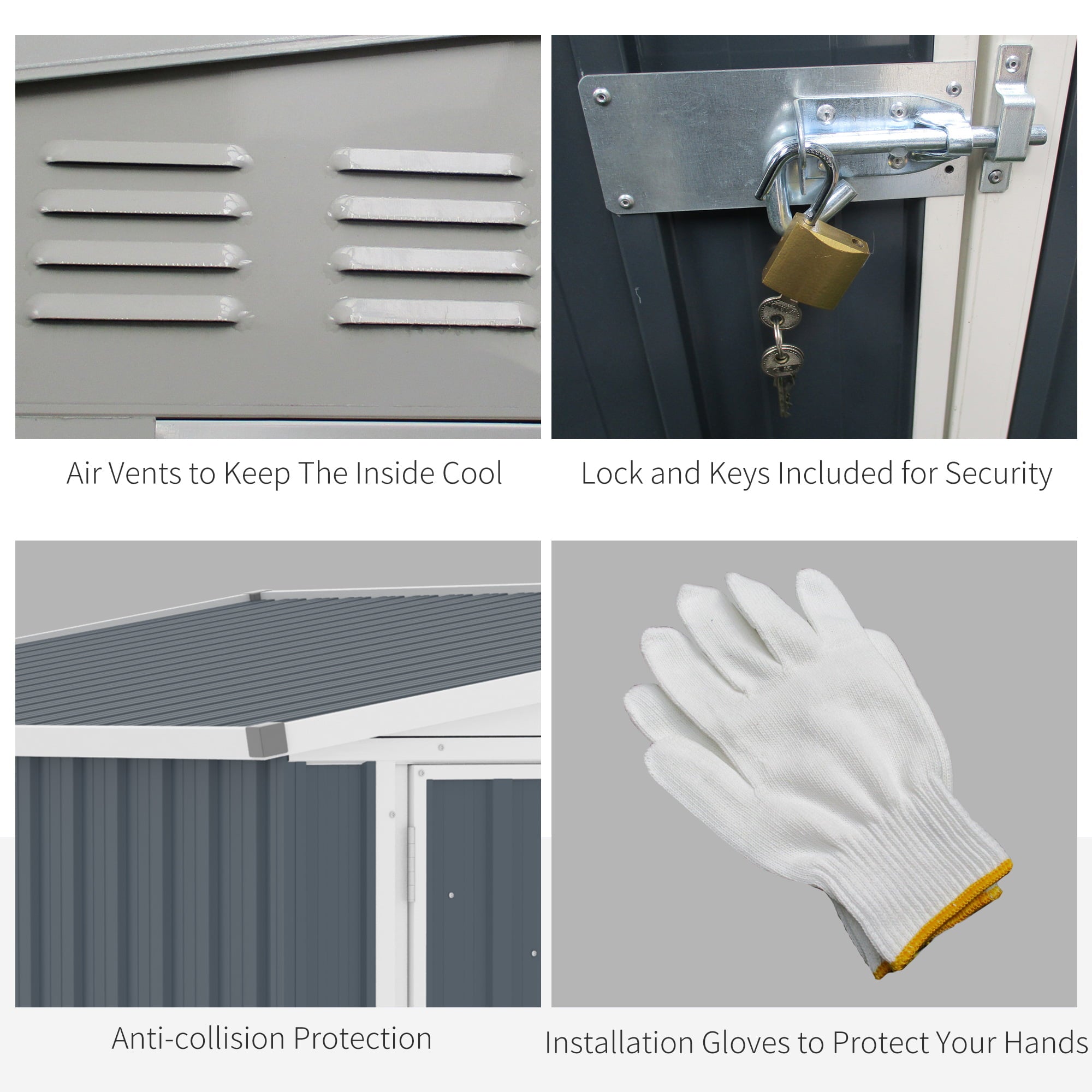 Outsunny 6' x 4' Metal Outdoor Storage Shed, Lean to Shed, Garden Tool Storage House with Lockable Door and 2 Air Vents for Backyard, Patio, Lawn