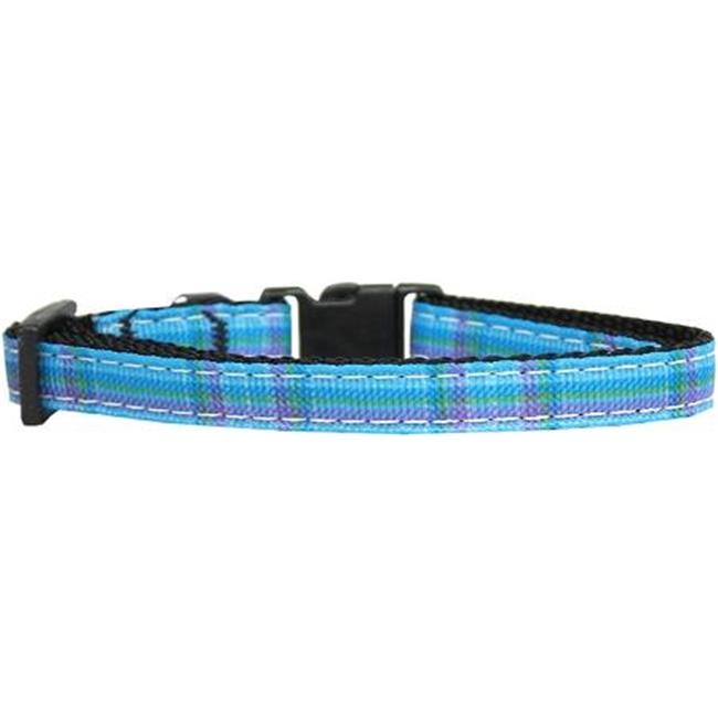 Plaid Nylon Safety Cat Collar， Blue