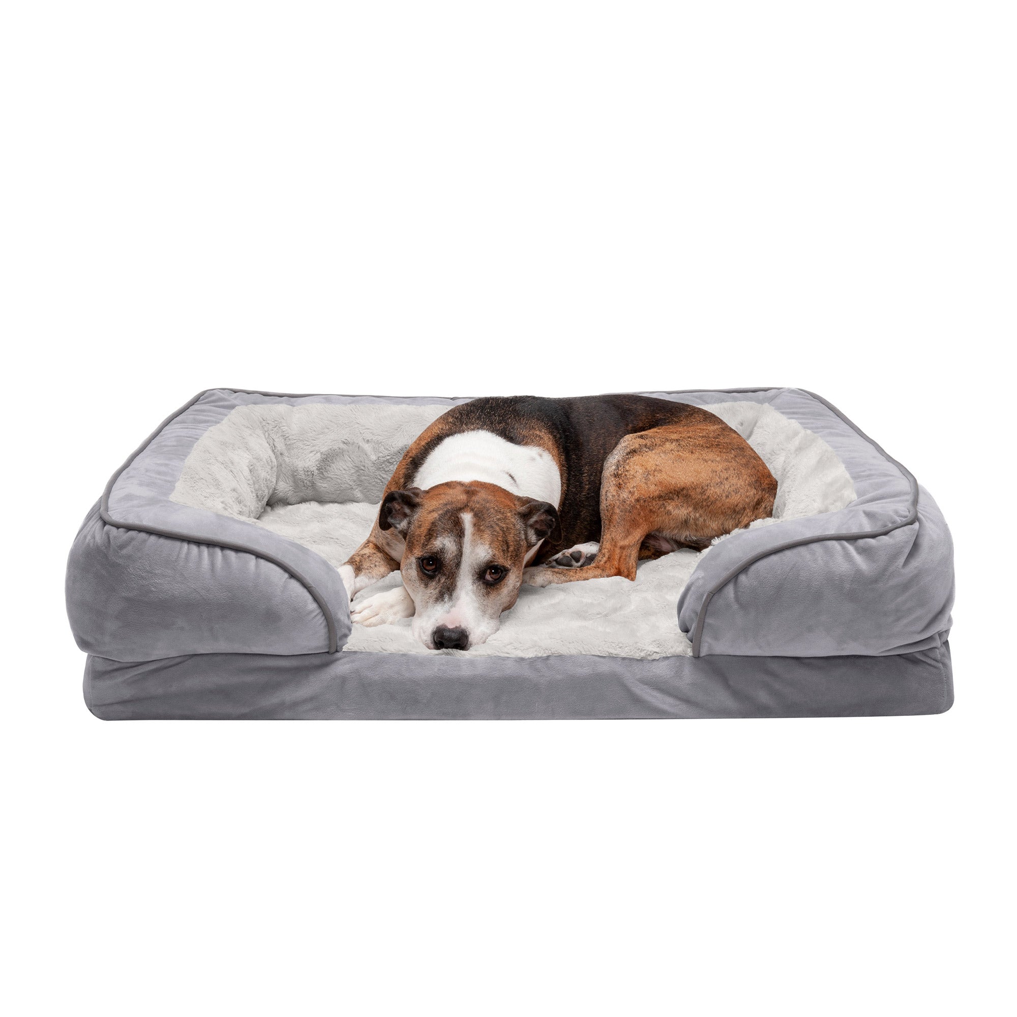 FurHaven Pet Products | Convolute Orthopedic Perfect Comfort Velvet Waves Sofa-Style Couch Pet Bed for Dogs and Cats， Granite Gray， Large