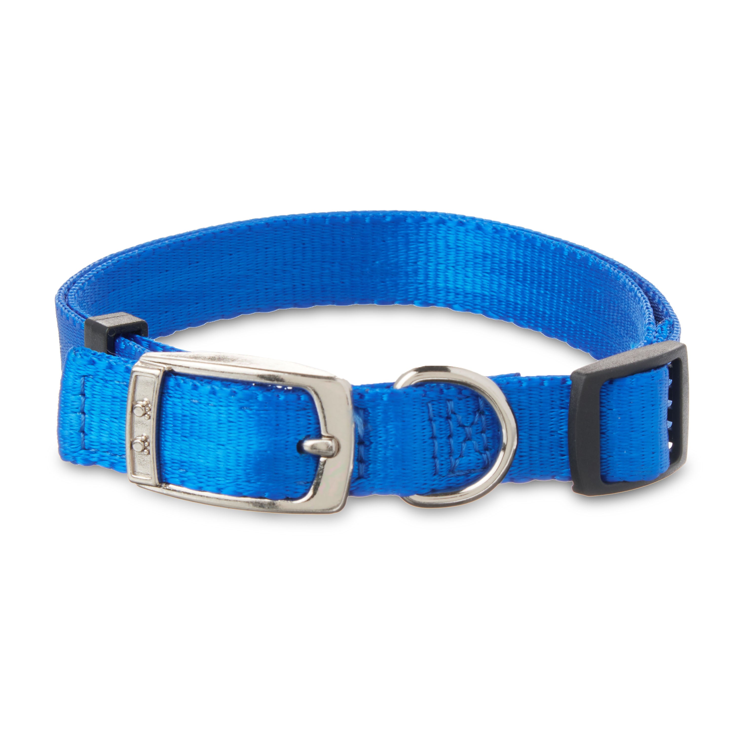 Vibrant Life Solid Nylon Dog Collar with Metal Buckle， Blue， Medium