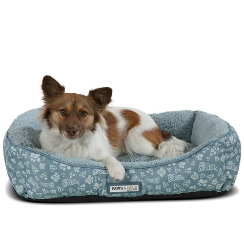 Paws and Pals Signature Dog Bed Printed Bolster Heated Cozy Cushion for Pets Cats Kittens Puppies