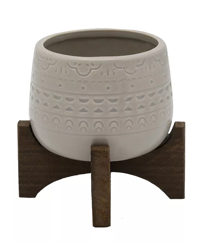 Flora Bunda Mayan Ceramic Planter on Stand， 4.75