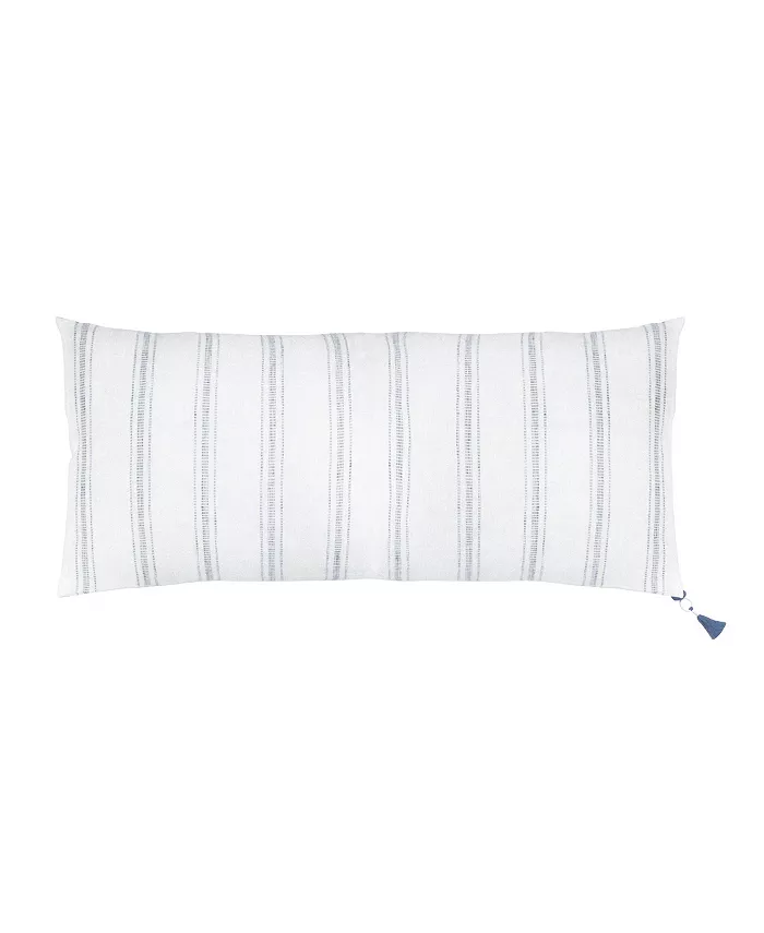 Anaya Home White With Blue Stripes Linen Down Long Pillow