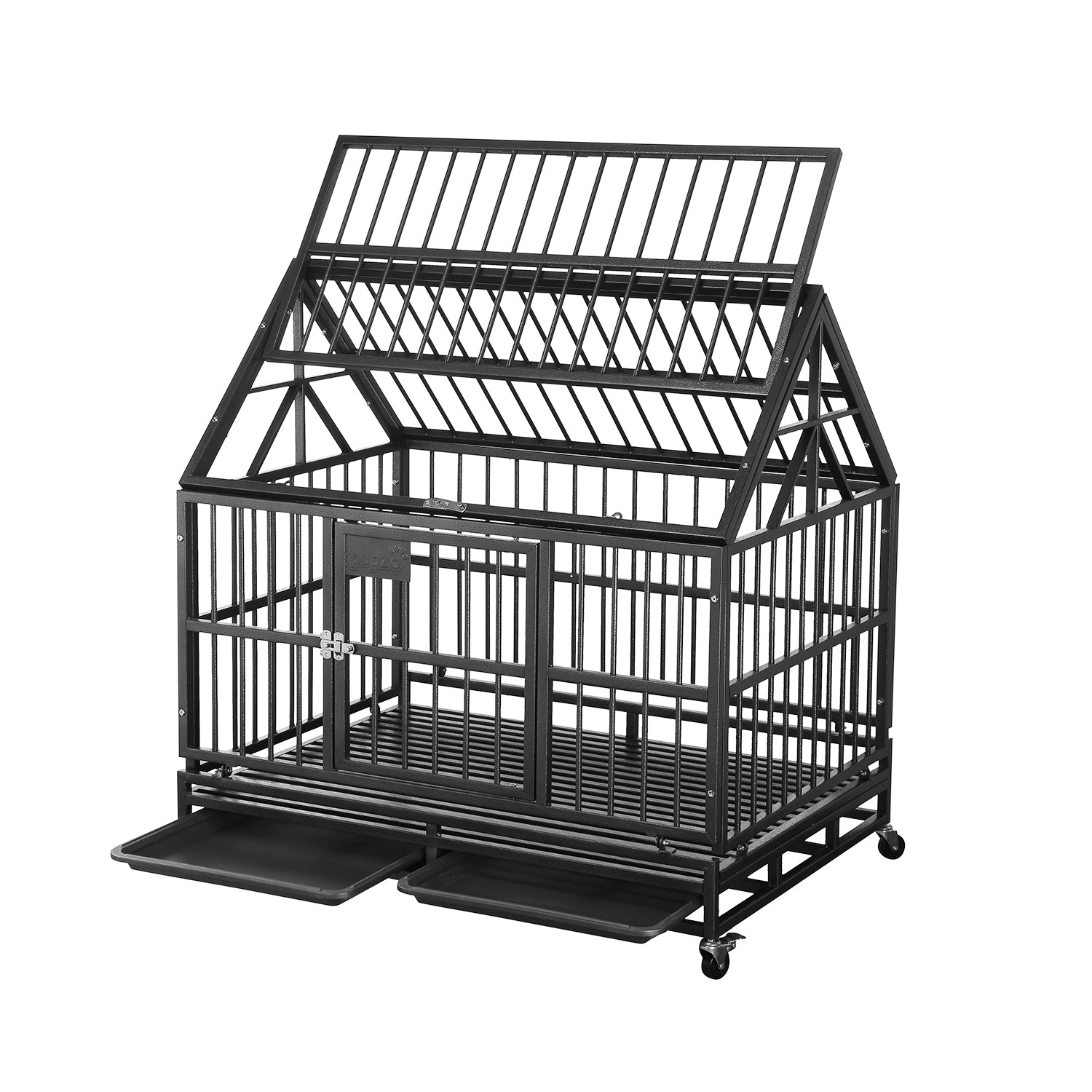Ainfox 42 inch Heavy Duty Dog Crate， Indestructible Dog Crates for Medium Dogs， Escape Proof Dog cage Kennel with Lockable Wheels， for Home， IndoorandOutdoor (Round Tube-Black)