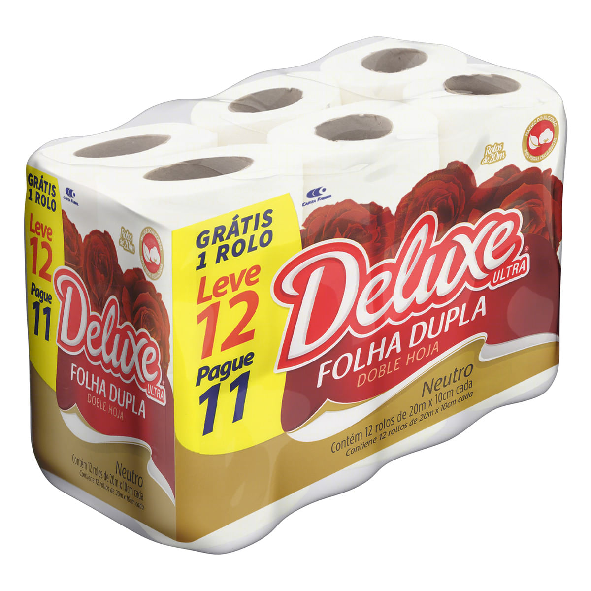 Papel Higienico Folha Dupla Neutro Deluxe Ultra 20 m Pacote Leve 12 Pague 11 Unidades