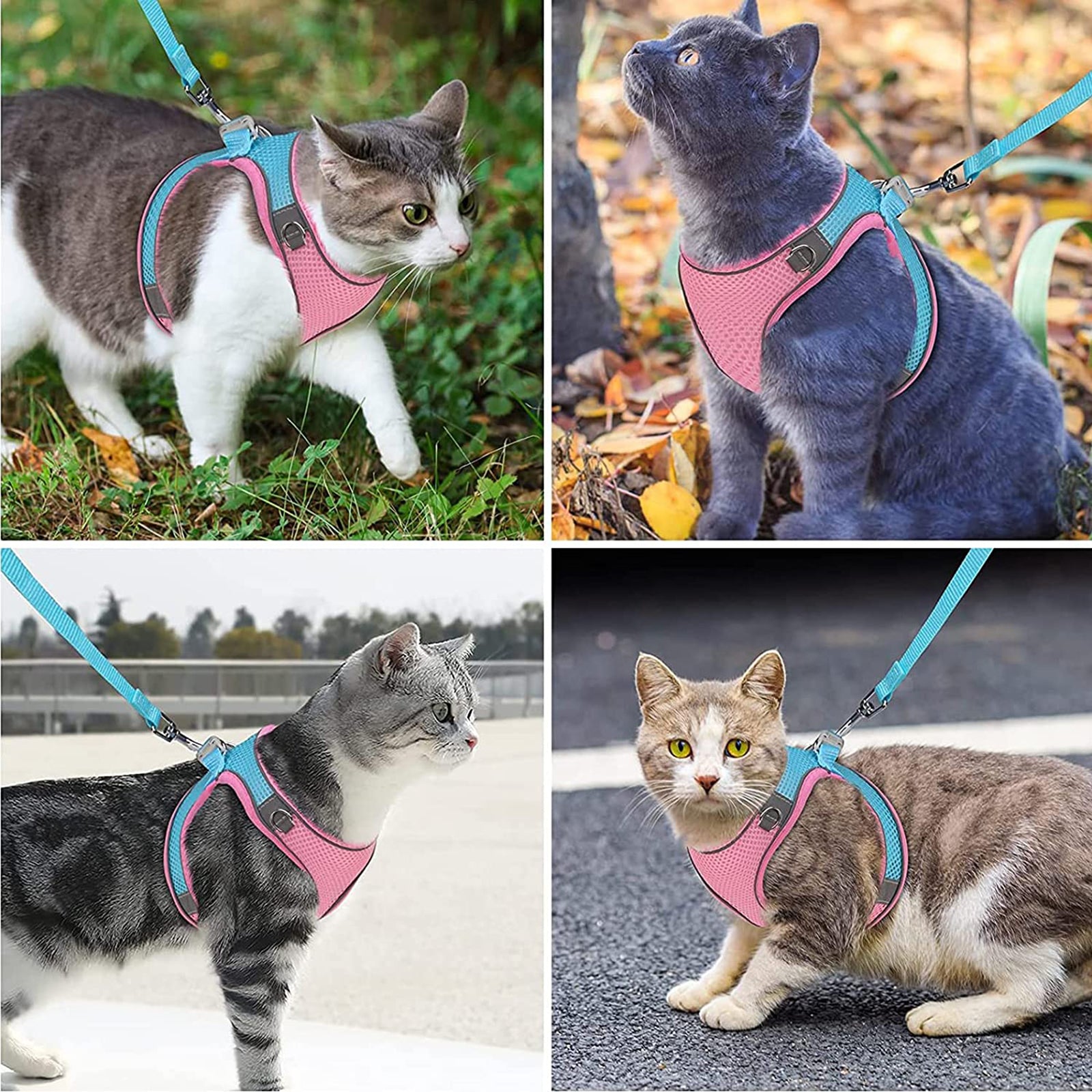 Cat Harness and Leash， Escape Proof Cat Vest Dog Walking Leash and Harness Set， Adjustable Step in Pet Harness， Reflective Breathable Easy Control Vest for Small Large Kitten Dog Outdoor， Pink 2XS