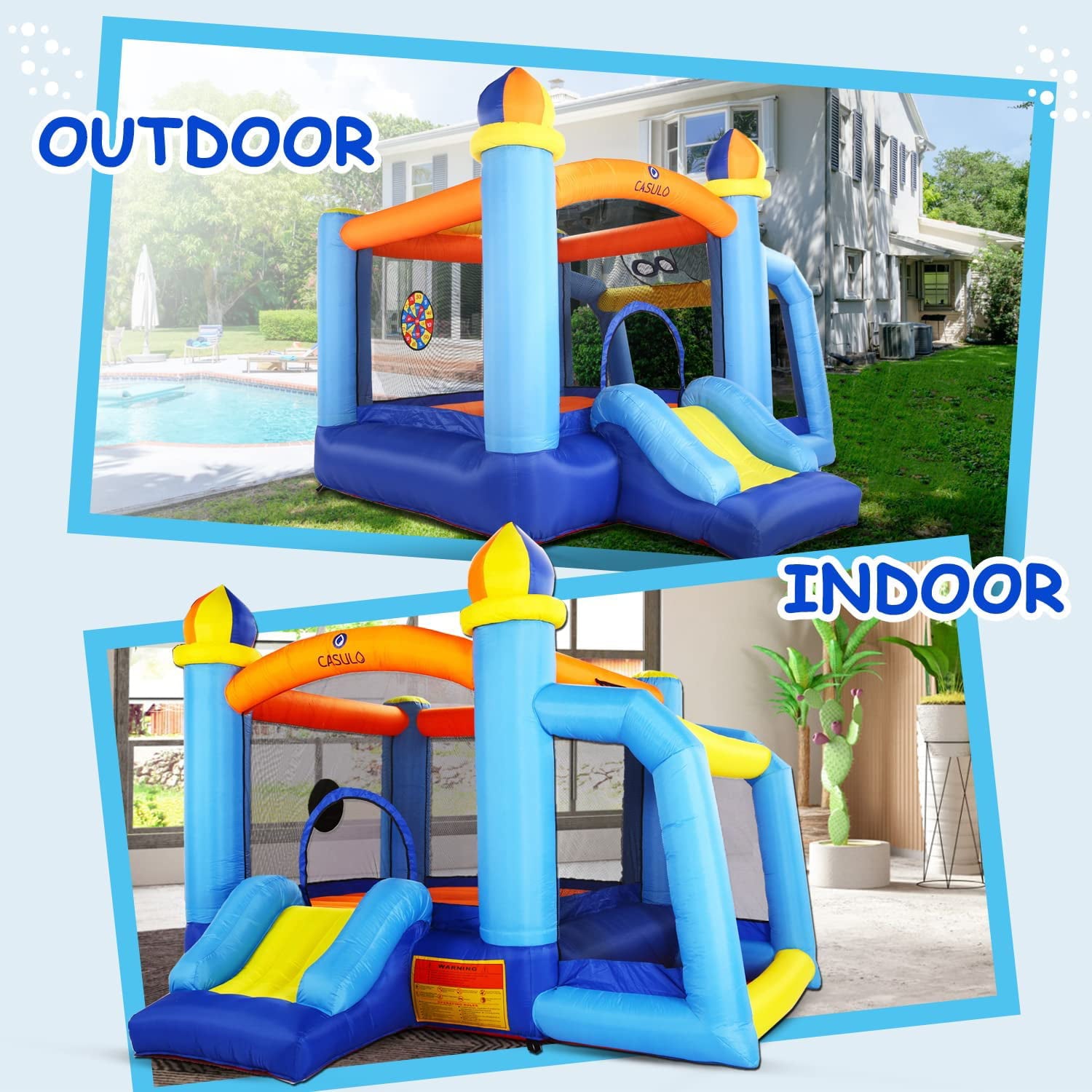 116''x 117'' Toddler Inflatable Bounce House Kids Jumping Bouncer Slide Large Jump Play Area with Blower