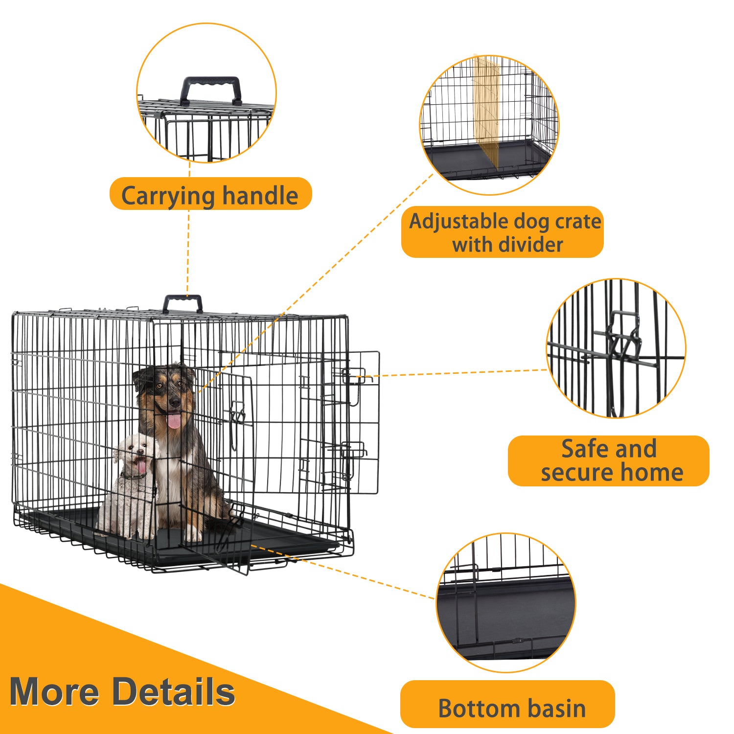 Large Dog Crate for Large Dogs，48 inch Dog Cage with Divider and Double Door for large Medium Small Dogs ，Indoor Outdoor Folding Wire Pet Dog Kennel with Tray and Handle，Black