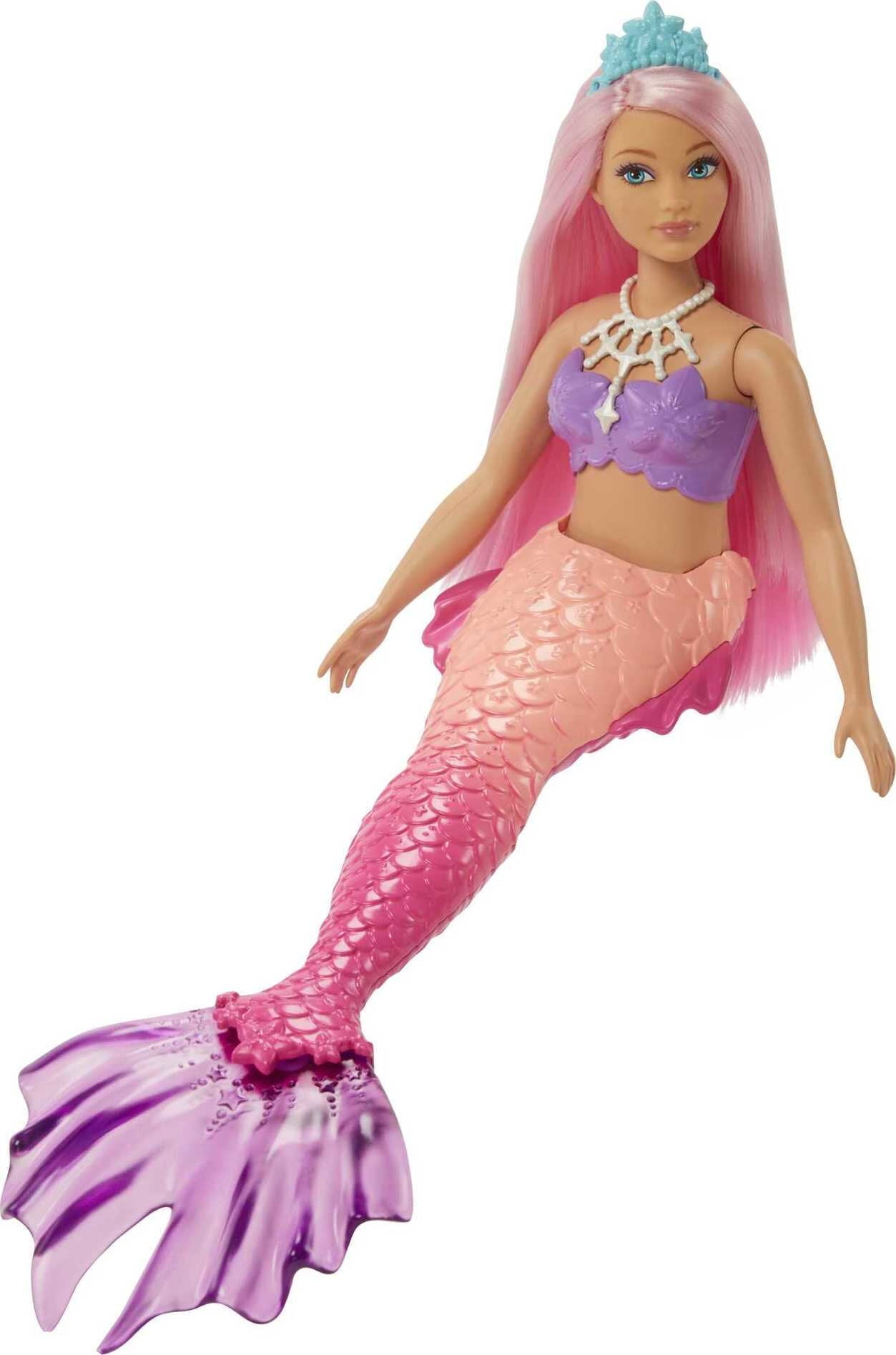 Barbie Dreamtopia Mermaid Doll with Curvy Body, Pink Hair & Tail & Tiara Accessory