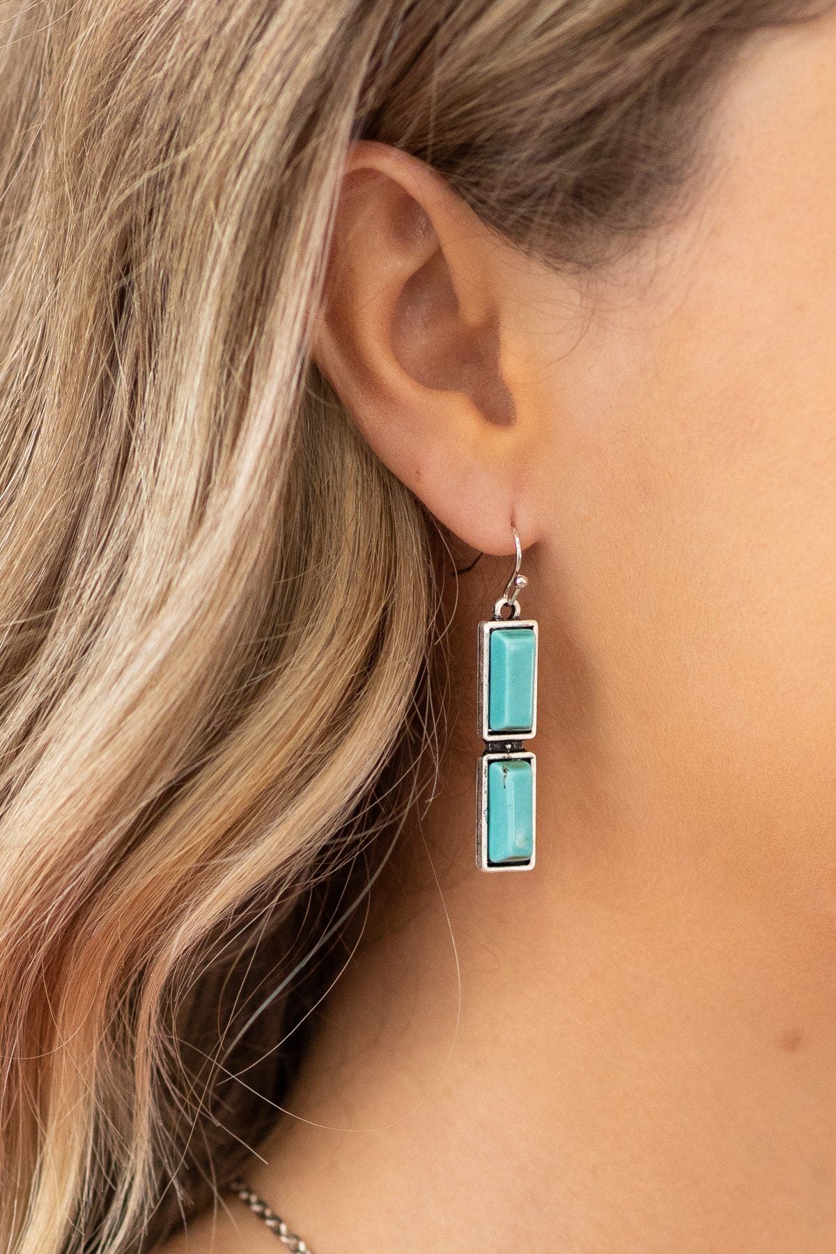 Turquoise Rectangle Necklace and Earring Set