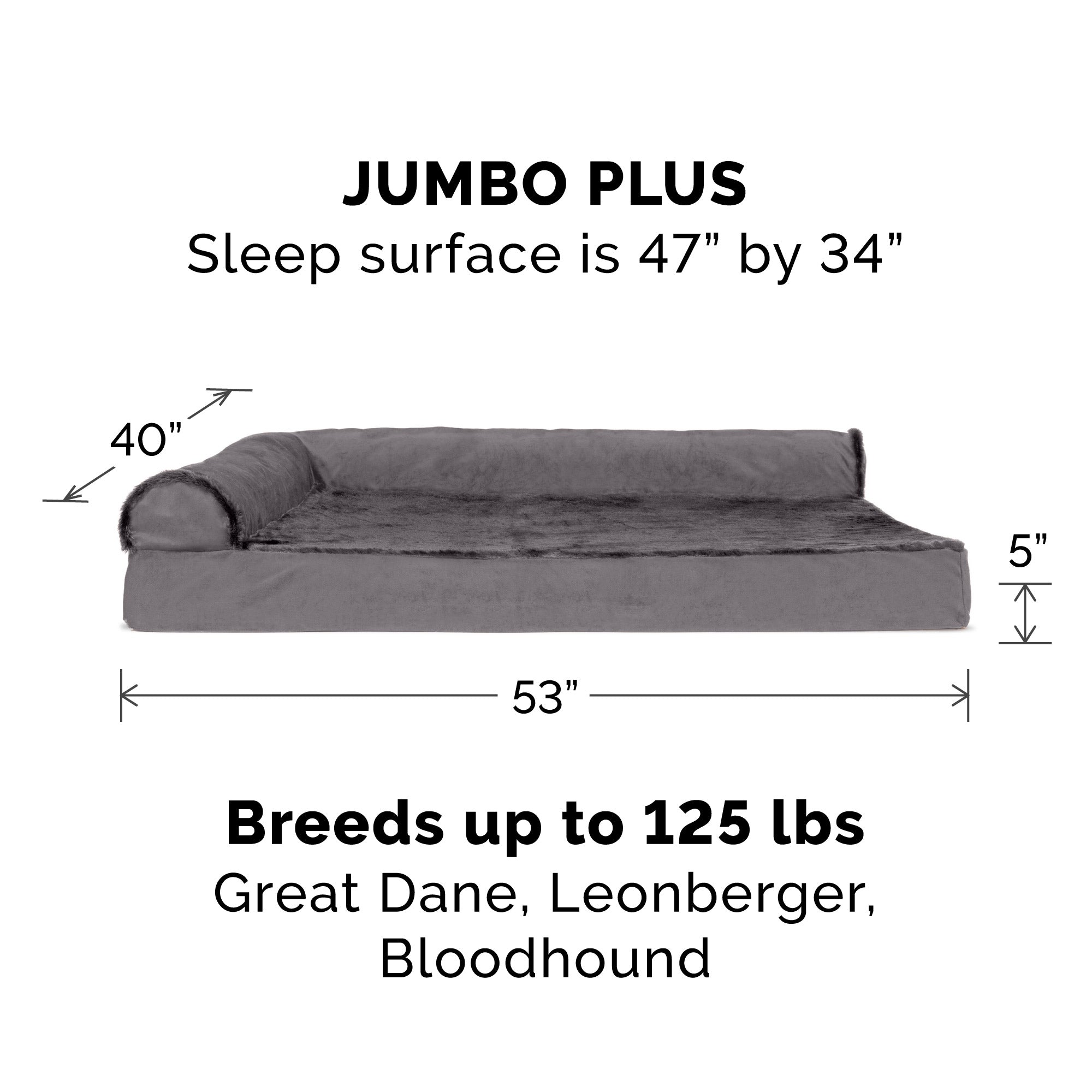 FurHaven Pet Products | Deluxe Orthopedic Plush and Velvet L-Shaped Chaise Couch Pet Bed for Dogs and Cats， Platinum Gray， Jumbo Plus