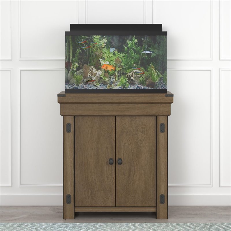 Pemberly Row Traditional 20 Gallon Aquarium Stand in Rustic Gray