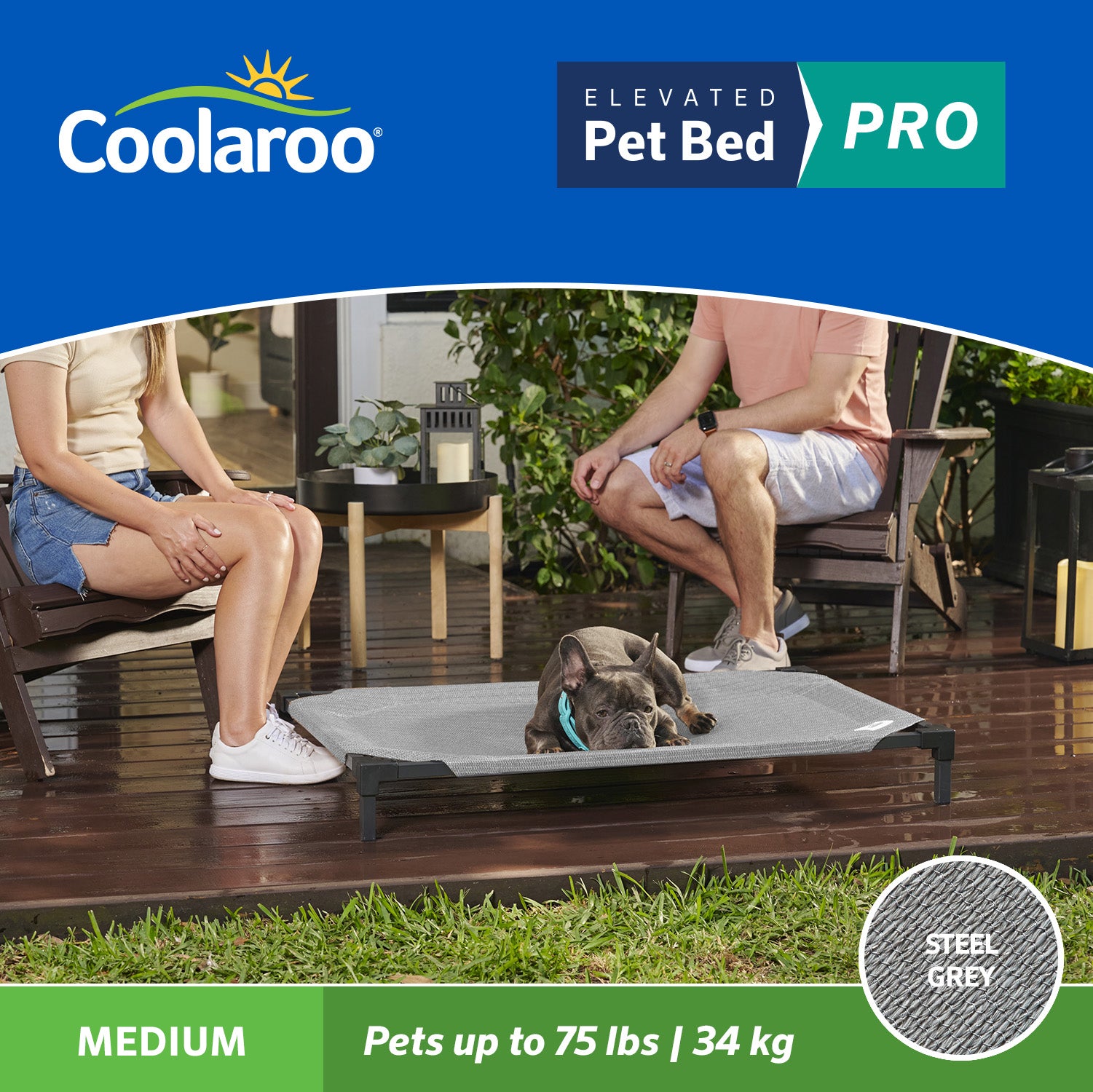 Coolaroo Cooling Elevated Dog Bed Pro， Medium， Fits in 42in Crates， Steel