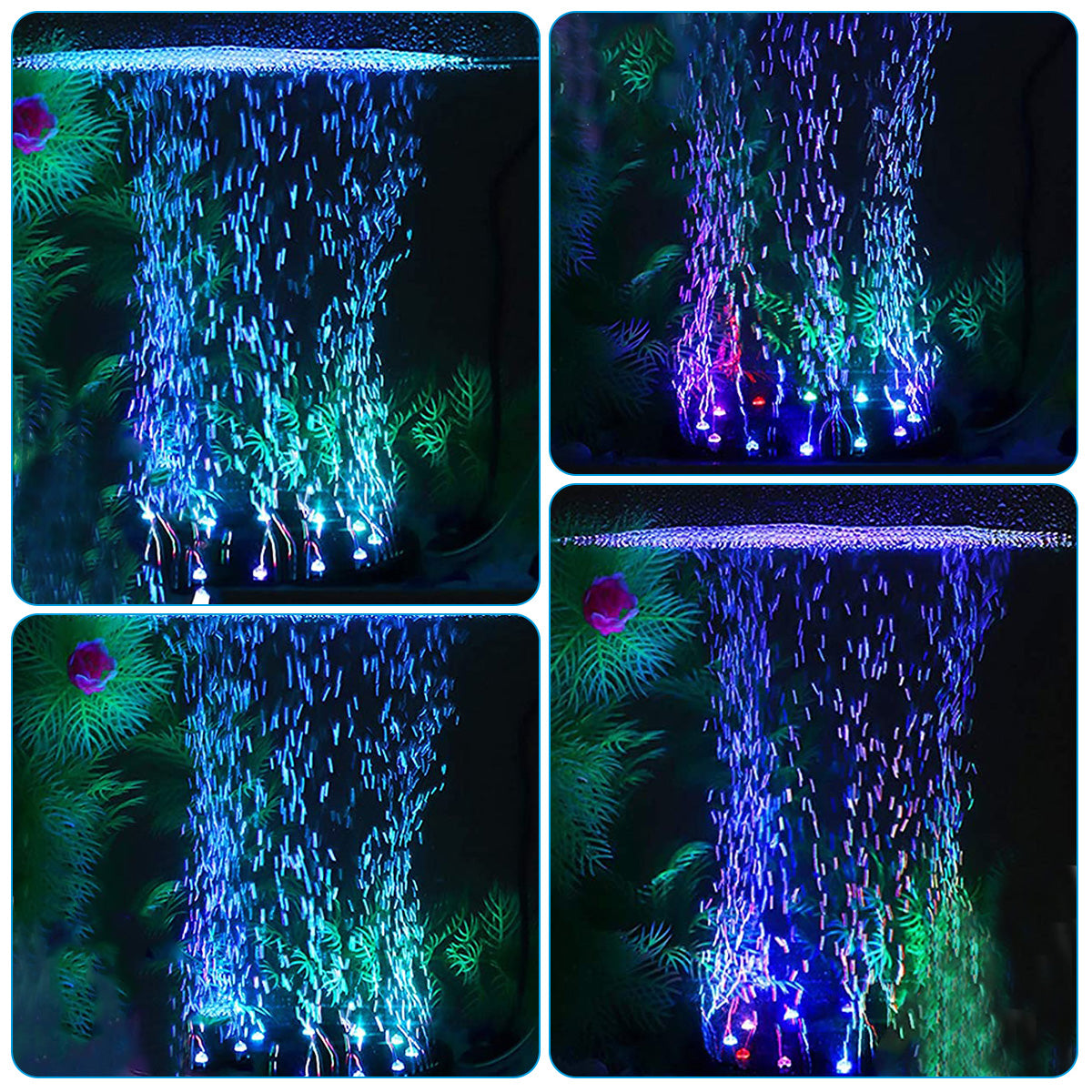Aquarium Bubbler LED Light Air Stone Lamp Colorful Underwater Round Fish Tank