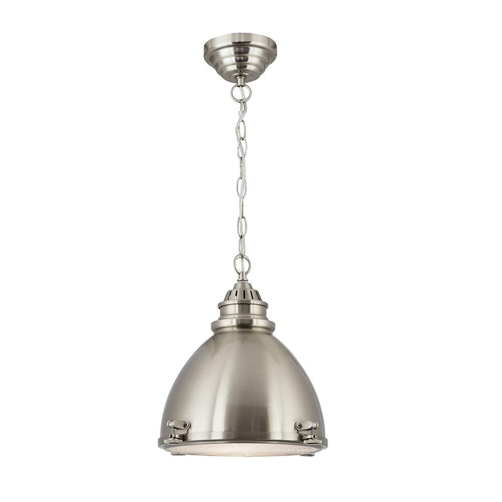 Searchlight 1294SS Industrial Satin Chrome 1 Lamp Dome Pendant Light with Frosted Glass