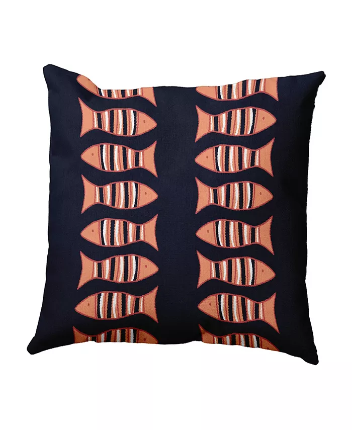 E by Design Something's Fishy 16 Inch Navy Blue and Orange Decorative Coastal Throw Pillow