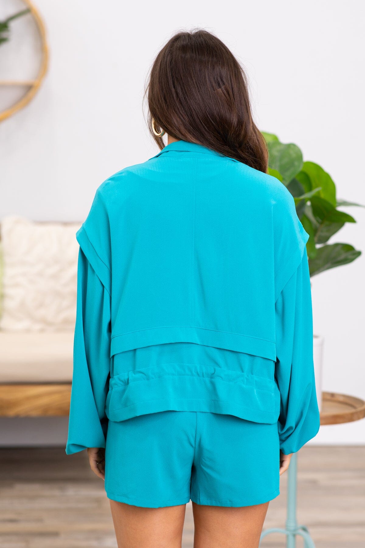 Turquoise Active Jacket With Drawstring Detail