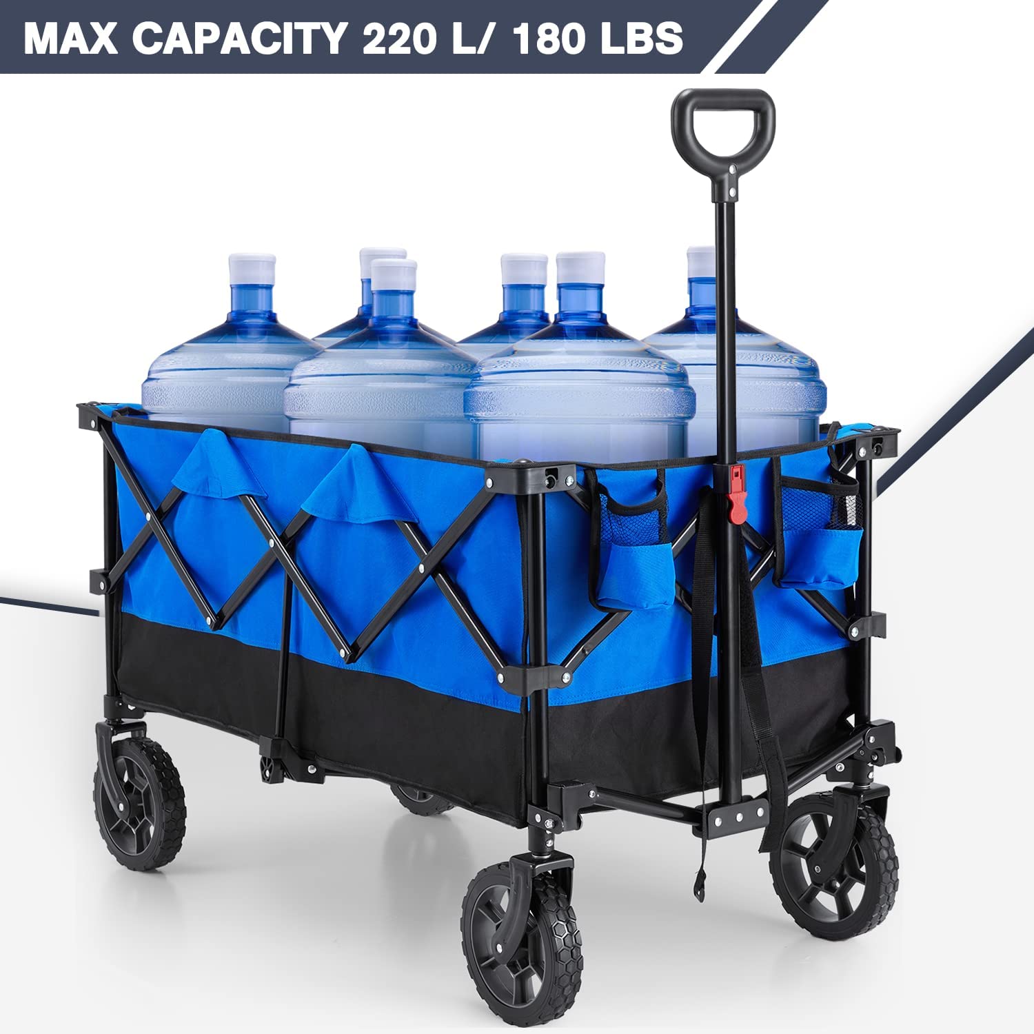 Mellcom Folding Wagon Cart， Outdoor Utility Foldable Trolley for Travel， Shopping， Camping， Blue