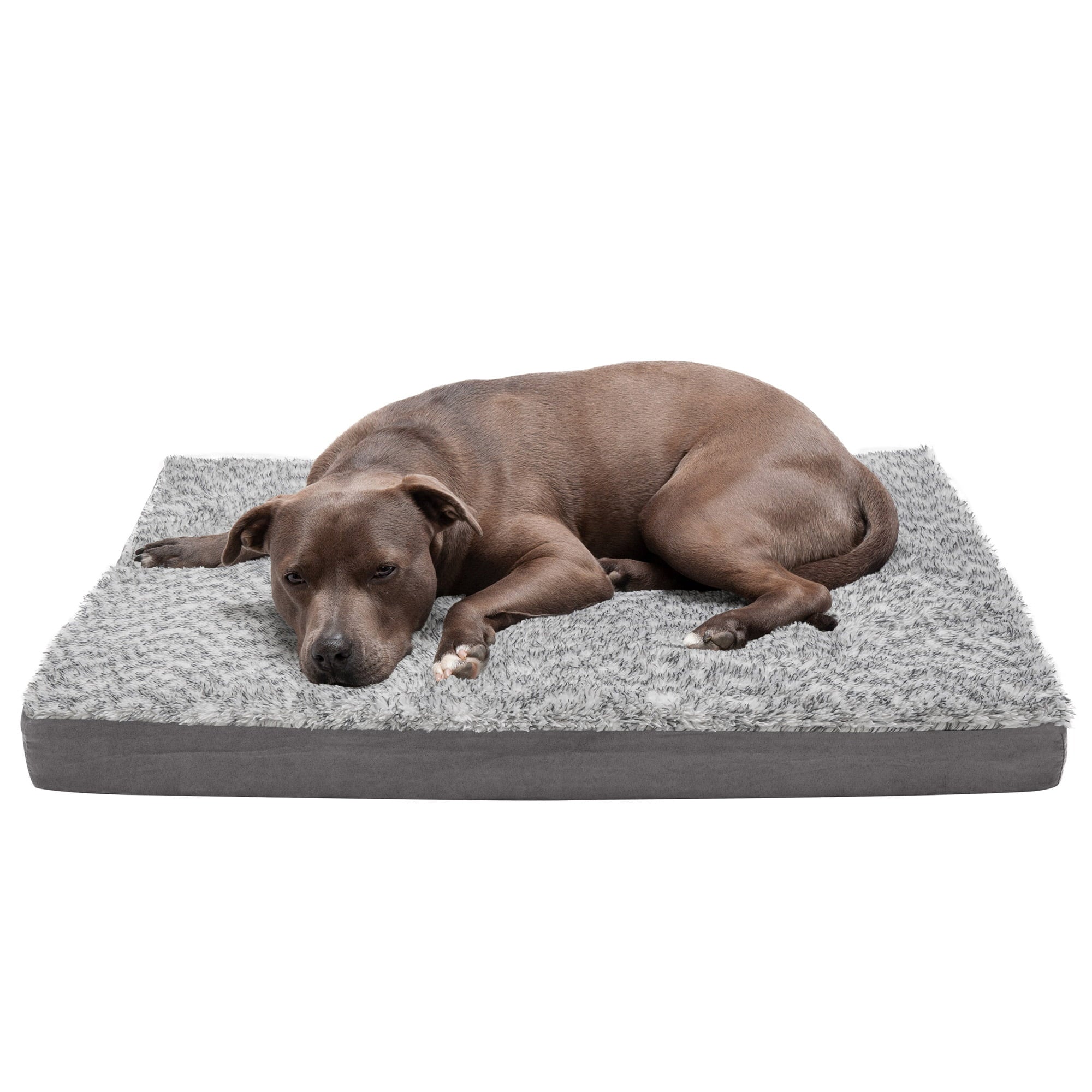 FurHaven | Deluxe Two-Tone Faux Fur and Suede Orthopedic Pet Bed for Dogs and Cats， Stone Gray， Large