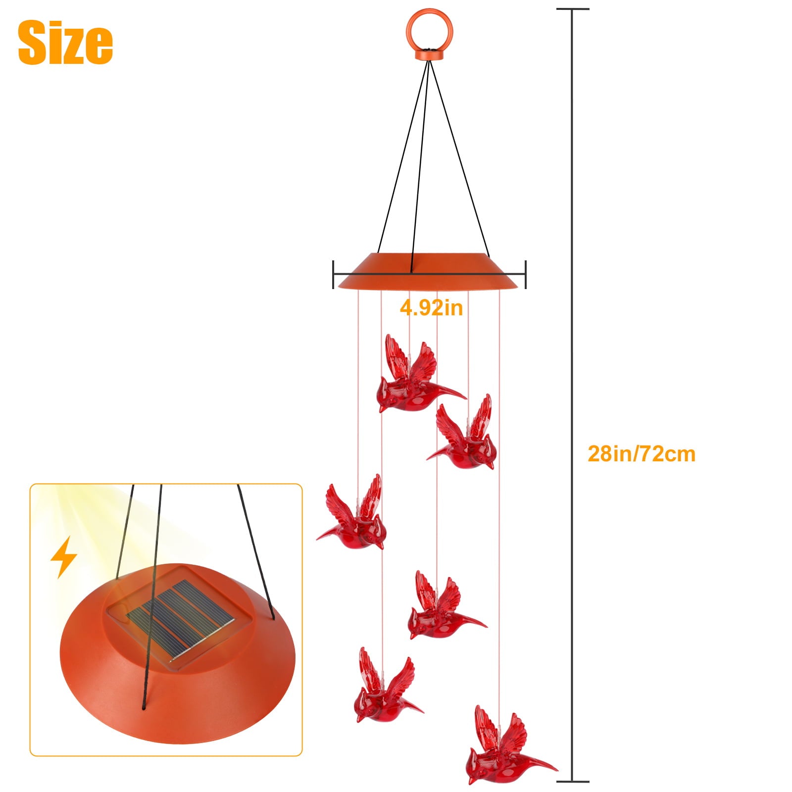 EEEkit Solar Cardinal Red Bird Wind Chime Lights， LED Cardinal Mobile Wind Chimes with S Hook， IP65 Waterproof for Patio Deck Yard Garden Home Decor