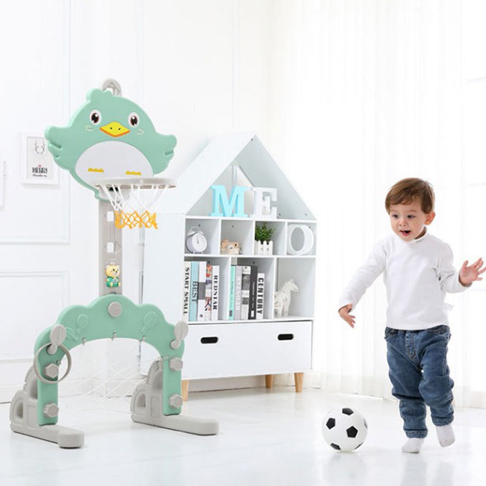 Transer Height Adjustable Basketball Set Portable Basketball System Kids 3-in-1 Basketball Hoop Stand w/Basketball，Ring Toss，Soccer Best Gift For Baby Kids Boys Girls For Outdoor Play Sport