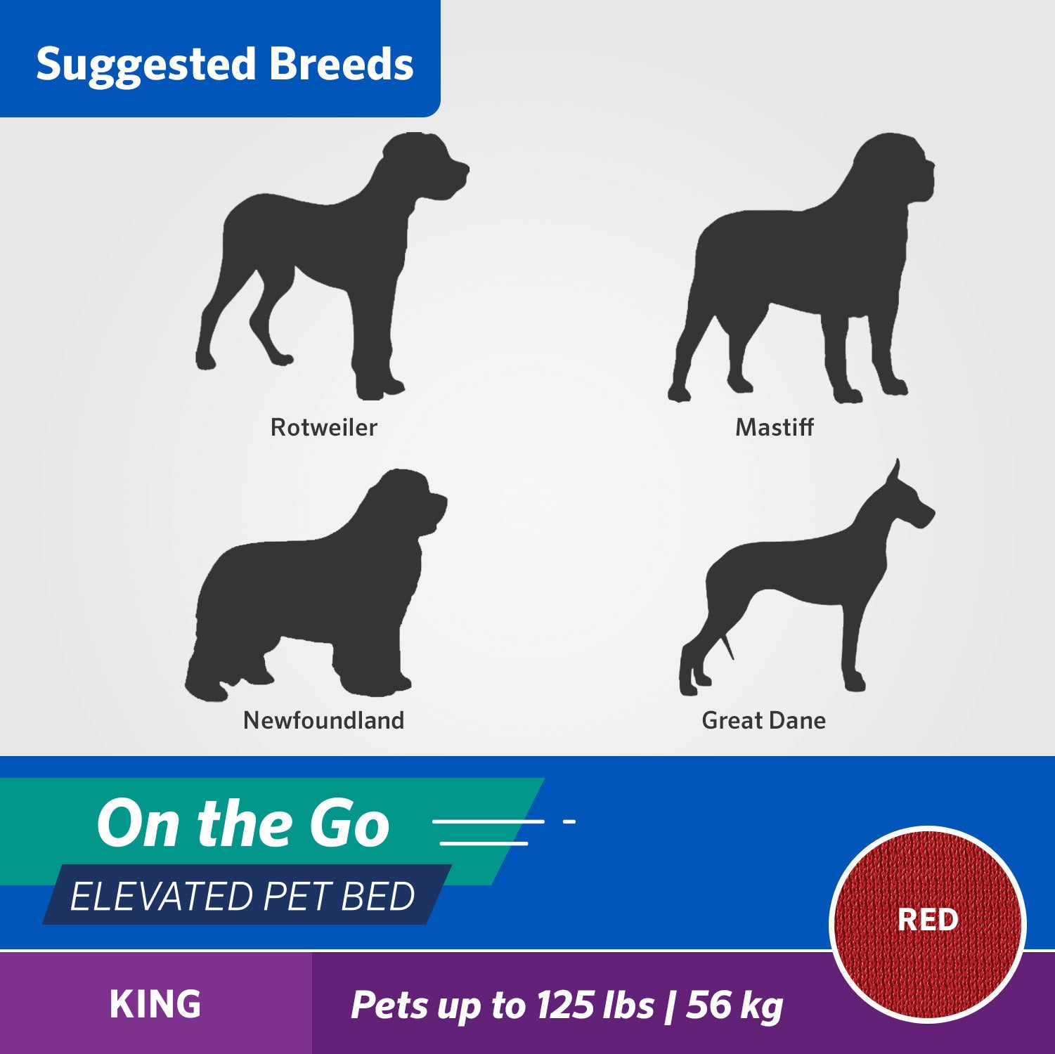 Coolaroo On the Go Elevated Travel Dog Bed， King， Red