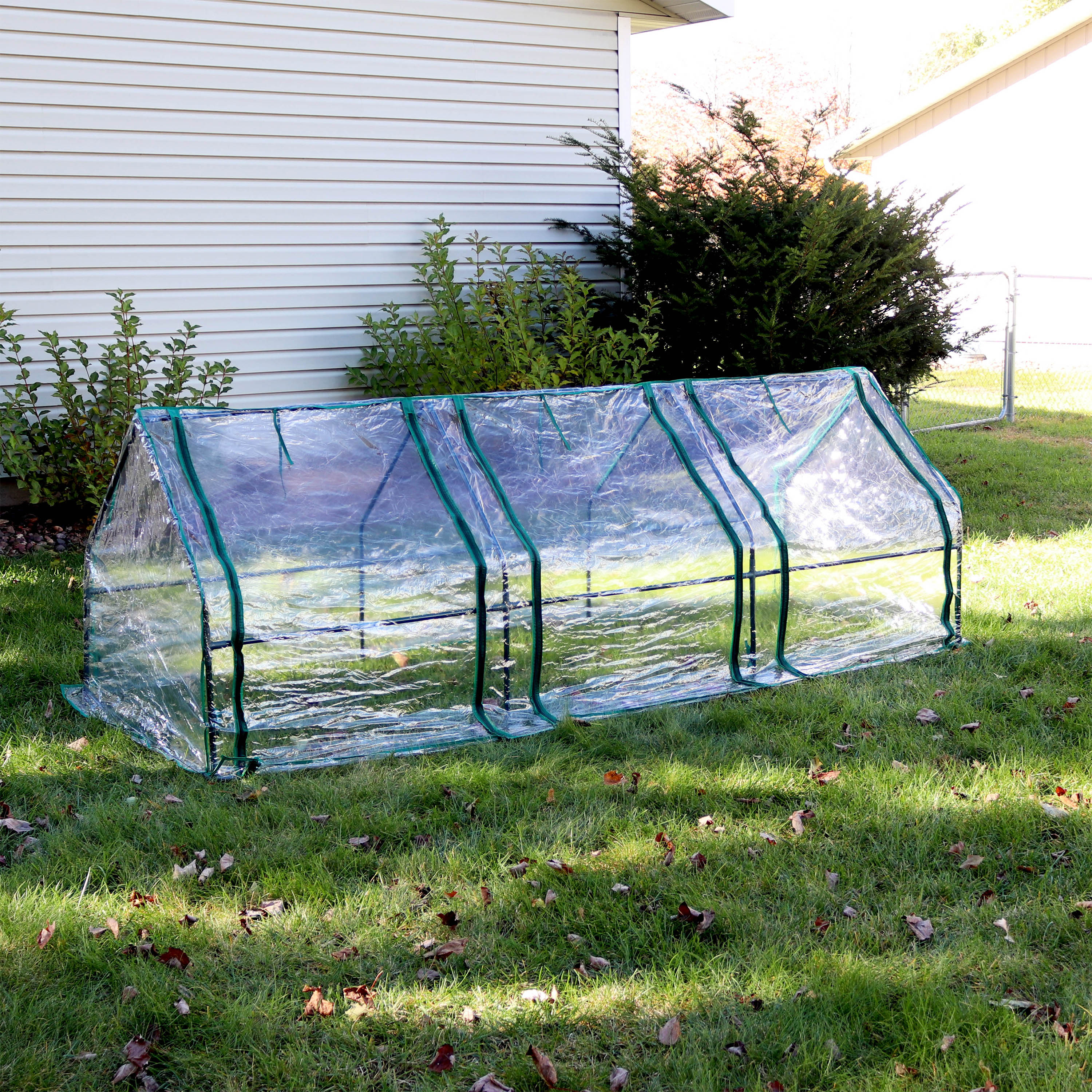 Sunnydaze Outdoor Portable Slanted Top Plant Shelter Mini Cloche Greenhouse with Zipper Doors - 36" - Clear