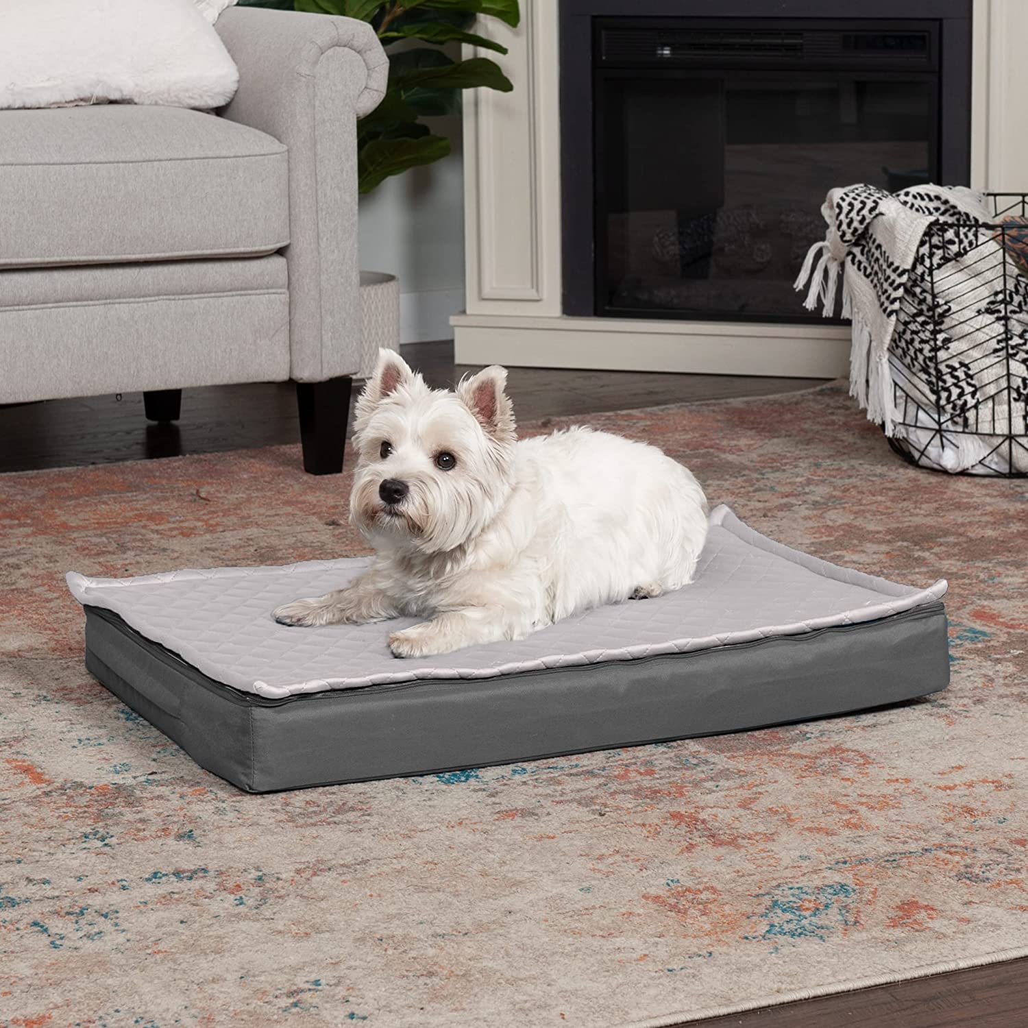 Furhaven Medium Orthopedic Dog Bed Water-Resistant Indoor/Outdoor Quilt Top Convertible Mattress w/ Removable Washable Cover - Gray， Medium Convertible Quilt Top (Gray) Medium Orthopedic Foam
