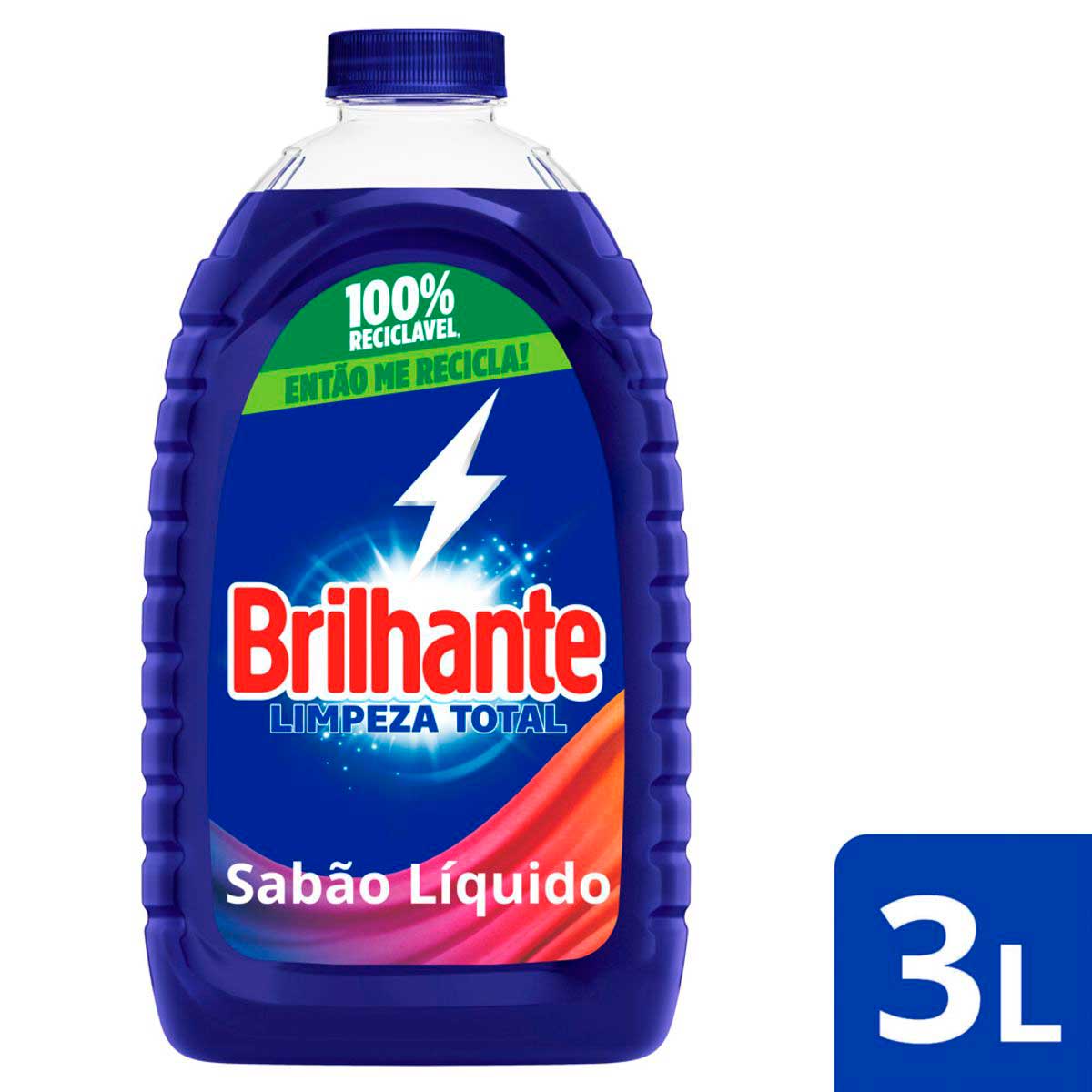 Lava Roupas Liquido Brilhante Limpeza Total 3L