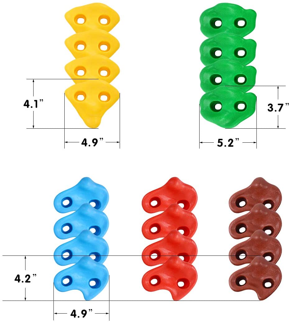 Brizi Living 20 Rock Climbing Holds for Kids， Adult Climbing Rock Wall Grips with 2 Handles， 5.9ft Knotted Rope for Indoor and Outdoor Playground Play Set