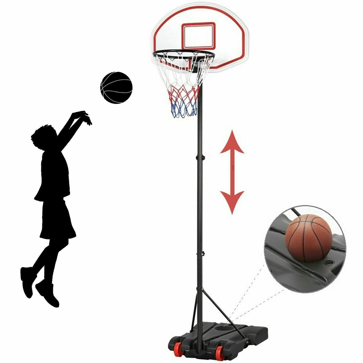 CozyBox Basketball Hoop For Kids - Portable / Height Adjustable (6.5ft - 8ft) Sports Backboard System Stand w/ Wheels Backyard Toy