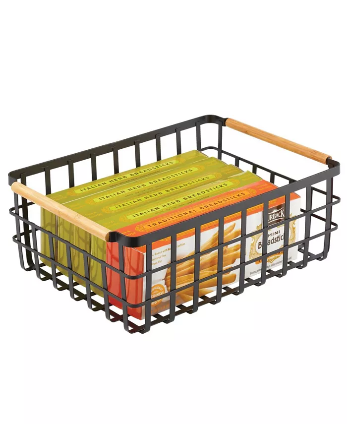 mDesign Metal Food Organizer Storage Bins with Bamboo Handles
